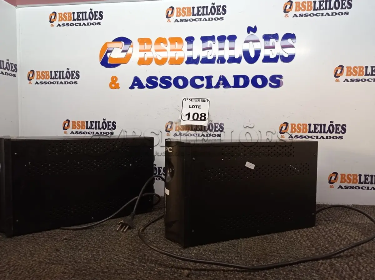 LOTE 108 - 02 NOBREAKS MARCA APC V1500W CADA. (NO ESTADO) ATENÇÃO! FAZER A VISITAÇÃO ANTES DE ARREMATAR, NÃO SABEMOS SE FUNCIONA. LEILÃO NÃO TEM GARANTIA E NEM DEVOLUÇÃO, SUJEITO A POSSÍVEIS AVARIAS VISÍVEIS/OCULTAS E/OU AUSÊNCIA DE COMPONENTES.