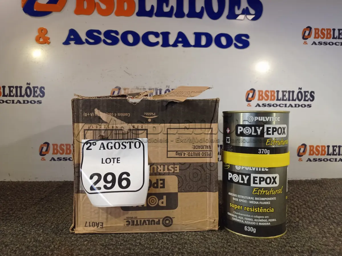 LOTE 296 - 04 ADESIVOS POLYEPOX 630G CADA. (NO ESTADO) ATENÇÃO! FAZER A VISITAÇÃO ANTES DE ARREMATAR, NÃO SABEMOS SE FUNCIONA. LEILÃO NÃO TEM GARANTIA E NEM DEVOLUÇÃO, SUJEITO A POSSÍVEIS AVARIAS VISÍVEIS/OCULTAS E/OU AUSÊNCIA DE COMPONENTES.