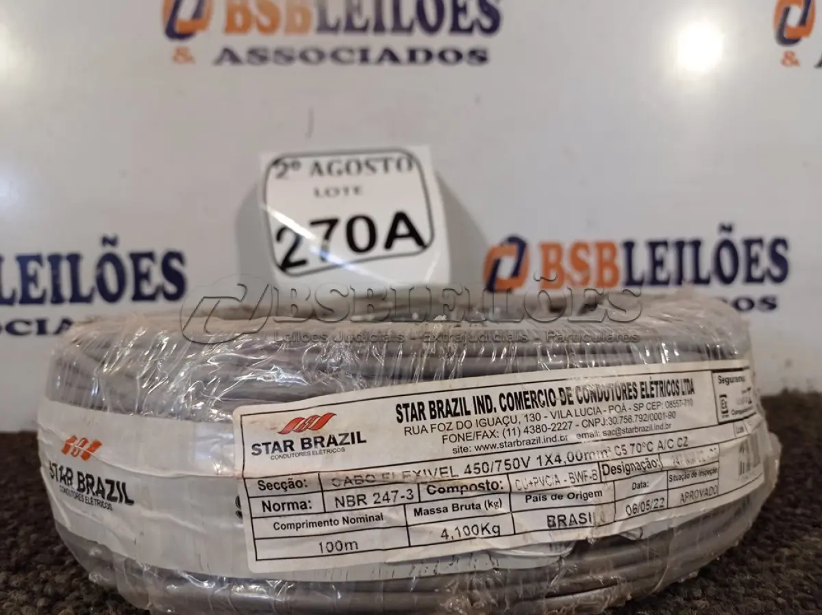 LOTE 270 - 01 ROLO DE FIO FLEXÍVEL 1X4,00MM NA COR CINZA. (NO ESTADO) ATENÇÃO! FAZER A VISITAÇÃO ANTES DE ARREMATAR, NÃO SABEMOS SE FUNCIONA. LEILÃO NÃO TEM GARANTIA E NEM DEVOLUÇÃO, SUJEITO A POSSÍVEIS AVARIAS VISÍVEIS/OCULTAS E/OU AUSÊNCIA DE COMPONENTES.