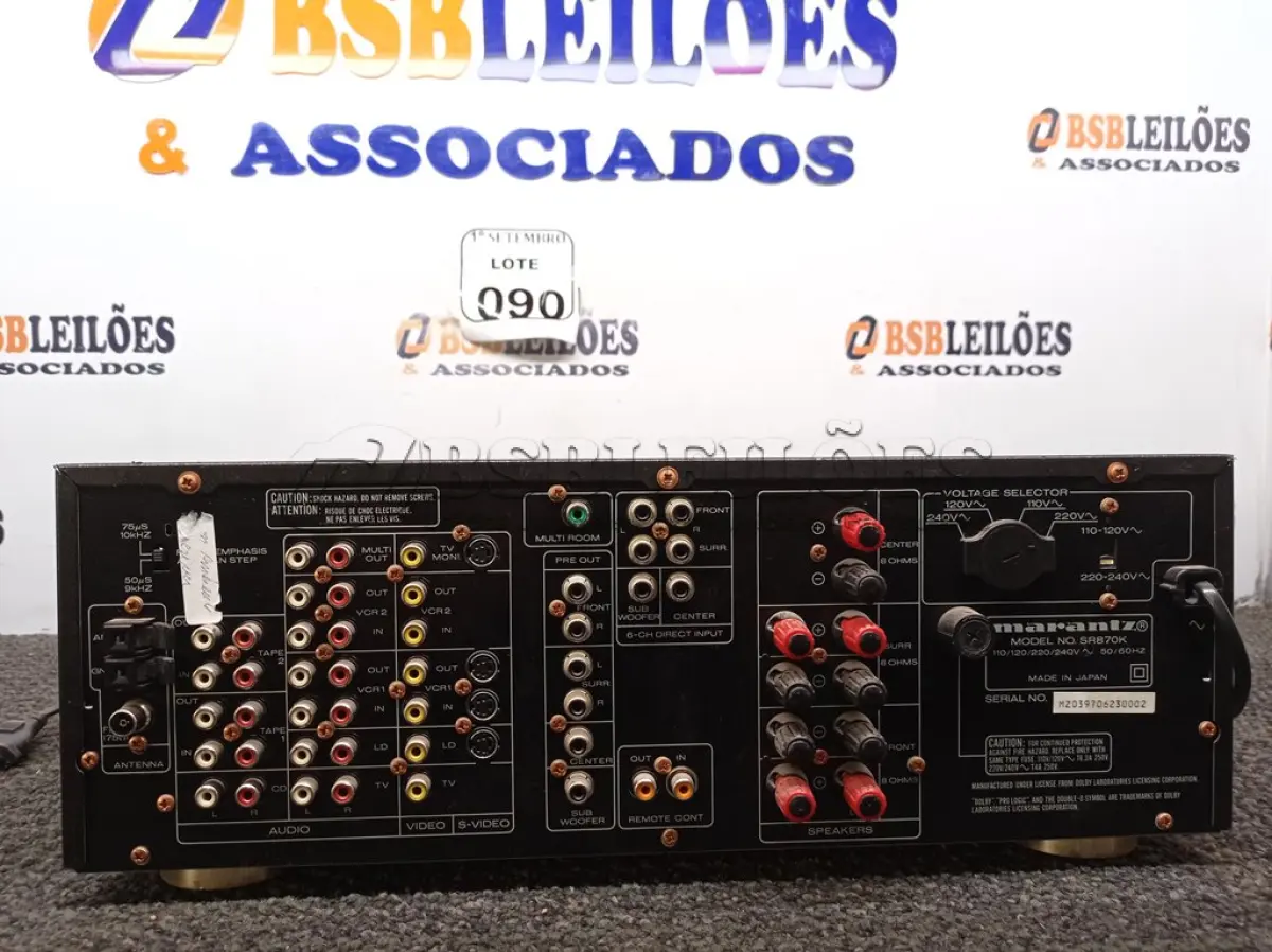 LOTE 090 - 01 RECEIVER MARCA MARANTZ MODELO SR870. (NO ESTADO) ATENÇÃO! FAZER A VISITAÇÃO ANTES DE ARREMATAR, NÃO SABEMOS SE FUNCIONA. LEILÃO NÃO TEM GARANTIA E NEM DEVOLUÇÃO, SUJEITO A POSSÍVEIS AVARIAS VISÍVEIS/OCULTAS E/OU AUSÊNCIA DE COMPONENTES.