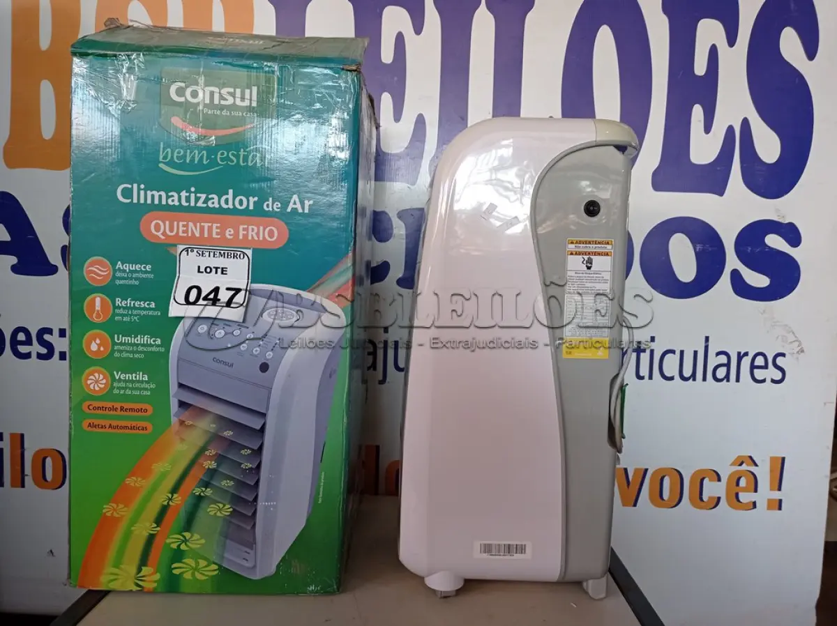 LOTE 047 - 01 CLIMATIZADOR DE AR MARCA CONSUL 110V. (NO ESTADO) ATENÇÃO! FAZER A VISITAÇÃO ANTES DE ARREMATAR, NÃO SABEMOS SE FUNCIONA. LEILÃO NÃO TEM GARANTIA E NEM DEVOLUÇÃO, SUJEITO A POSSÍVEIS AVARIAS VISÍVEIS/OCULTAS E/OU AUSÊNCIA DE COMPONENTES.