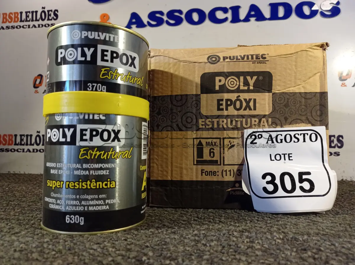 LOTE 305 - 04 ADESIVOS POLYEPOX 630G CADA. (NO ESTADO) ATENÇÃO! FAZER A VISITAÇÃO ANTES DE ARREMATAR, NÃO SABEMOS SE FUNCIONA. LEILÃO NÃO TEM GARANTIA E NEM DEVOLUÇÃO, SUJEITO A POSSÍVEIS AVARIAS VISÍVEIS/OCULTAS E/OU AUSÊNCIA DE COMPONENTES.
