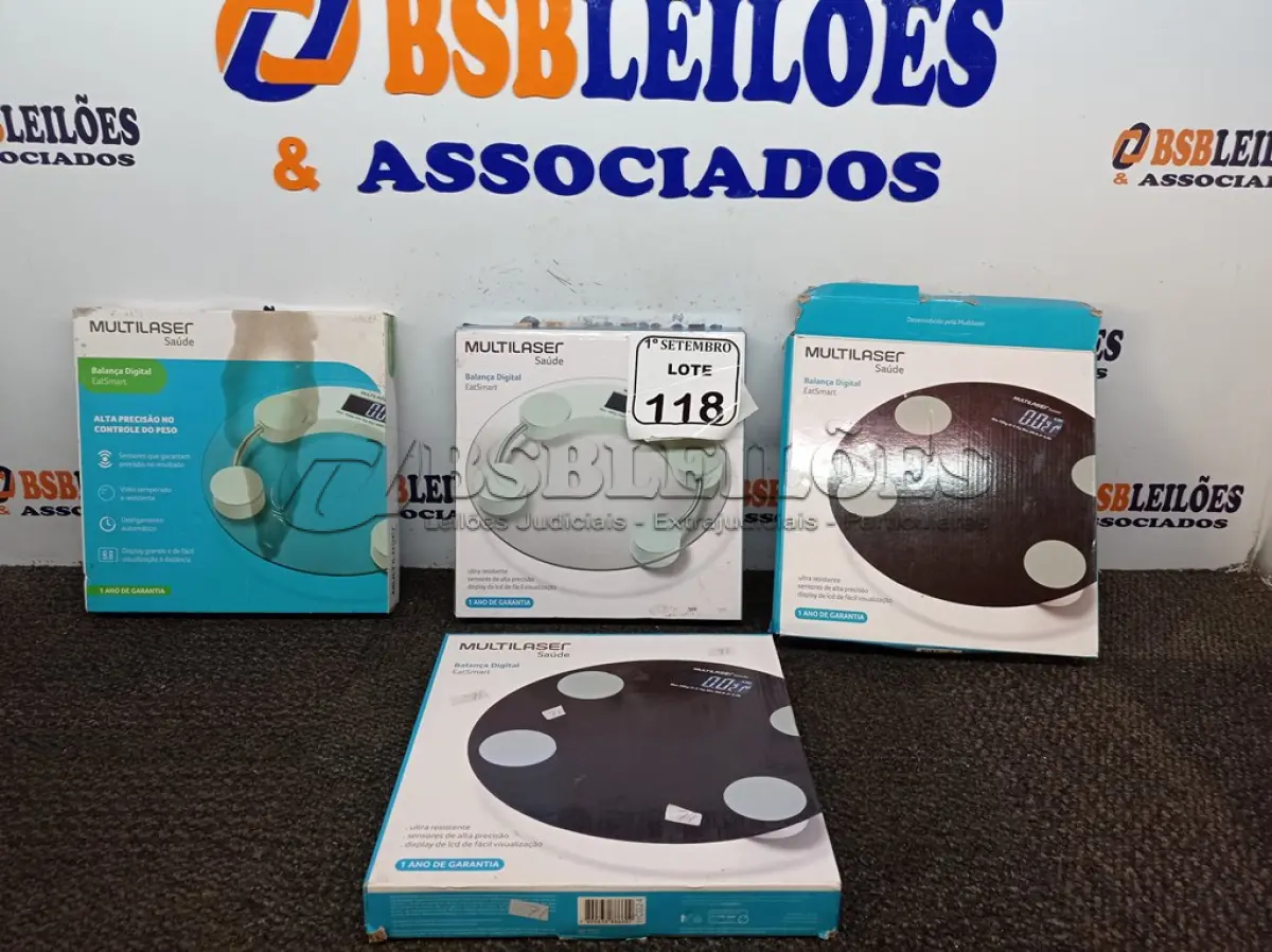 LOTE 118 - 04 BALANÇAS DIGITAIS MARCA MULTILASER. (NO ESTADO) ATENÇÃO! FAZER A VISITAÇÃO ANTES DE ARREMATAR, NÃO SABEMOS SE FUNCIONA. LEILÃO NÃO TEM GARANTIA E NEM DEVOLUÇÃO, SUJEITO A POSSÍVEIS AVARIAS VISÍVEIS/OCULTAS E/OU AUSÊNCIA DE COMPONENTES.