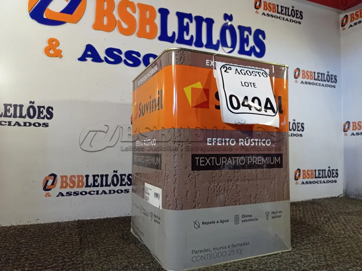 LOTE 040 - 01 LATA DE TINTA TEXTURATTO PREMIUM EFEITO RÚSTICO INTERIOR/EXTERIOR SUVINIL 25KG. (NO ESTADO) ATENÇÃO! FAZER A VISITAÇÃO ANTES DE ARREMATAR, NÃO SABEMOS SE FUNCIONA. LEILÃO NÃO TEM GARANTIA E NEM DEVOLUÇÃO, SUJEITO A POSSÍVEIS AVARIAS VISÍVEIS/OCULTAS E/OU AUSÊNCIA DE COMPONENTES.