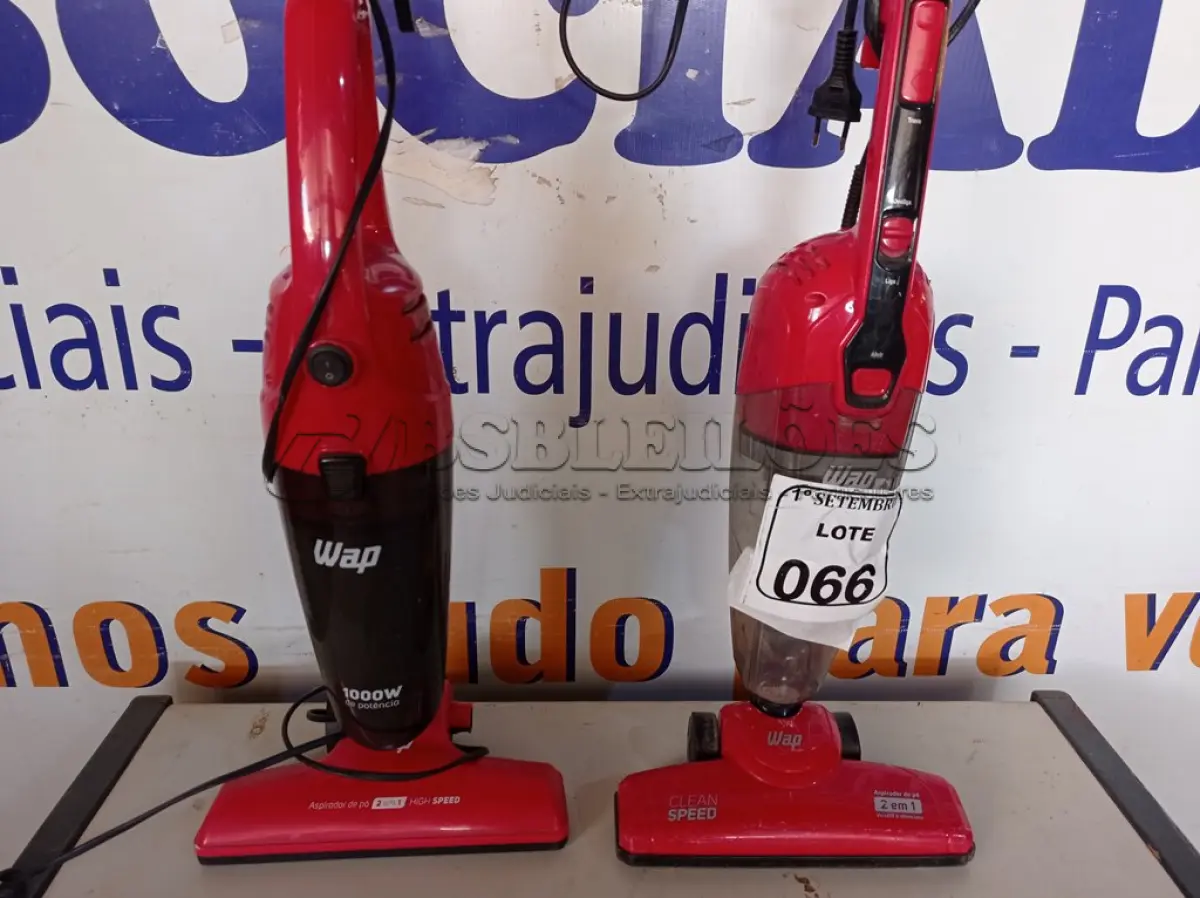 LOTE 066 - 02 ASPIRADORES DE PÓ PORTÁTIL 220V MARCA WAP. (NO ESTADO) ATENÇÃO! FAZER A VISITAÇÃO ANTES DE ARREMATAR, NÃO SABEMOS SE FUNCIONA. LEILÃO NÃO TEM GARANTIA E NEM DEVOLUÇÃO, SUJEITO A POSSÍVEIS AVARIAS VISÍVEIS/OCULTAS E/OU AUSÊNCIA DE COMPONENTES.