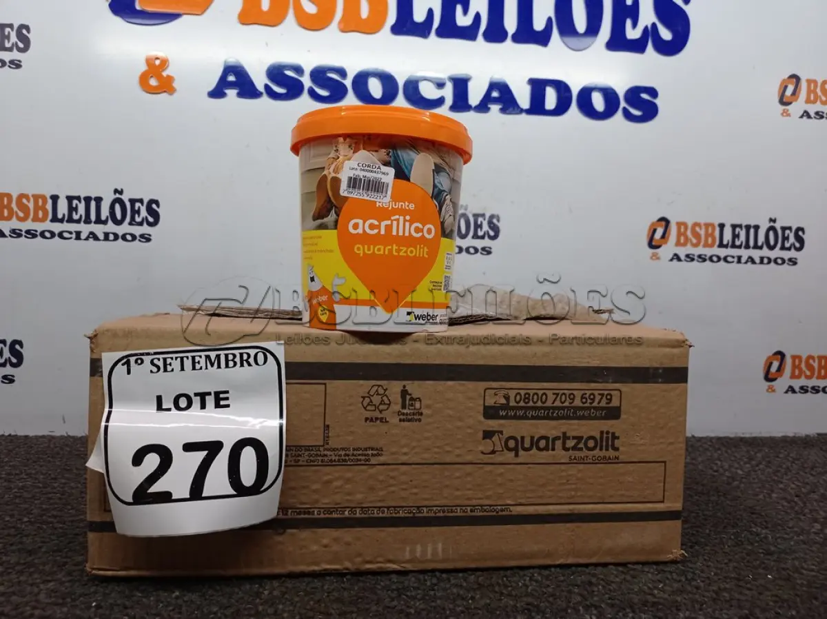 LOTE 270 - 06 REJUNTES ACRÍLICO NA COR CORDA DE 01KG CADA. (NO ESTADO) ATENÇÃO! FAZER A VISITAÇÃO ANTES DE ARREMATAR, NÃO SABEMOS SE FUNCIONA. LEILÃO NÃO TEM GARANTIA E NEM DEVOLUÇÃO, SUJEITO A POSSÍVEIS AVARIAS VISÍVEIS/OCULTAS E/OU AUSÊNCIA DE COMPONENTES.
