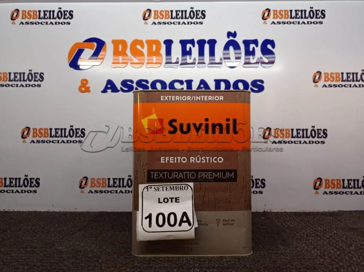 LOTE 100 - 01 LATA DE TINTA TEXTURATTO PREMIUM EFEITO RÚSTICO INTERIOR/EXTERIOR SUVINIL 25KG. (NO ESTADO) ATENÇÃO! FAZER A VISITAÇÃO ANTES DE ARREMATAR, NÃO SABEMOS SE FUNCIONA. LEILÃO NÃO TEM GARANTIA E NEM DEVOLUÇÃO, SUJEITO A POSSÍVEIS AVARIAS VISÍVEIS/OCULTAS E/OU AUSÊNCIA DE COMPONENTES.