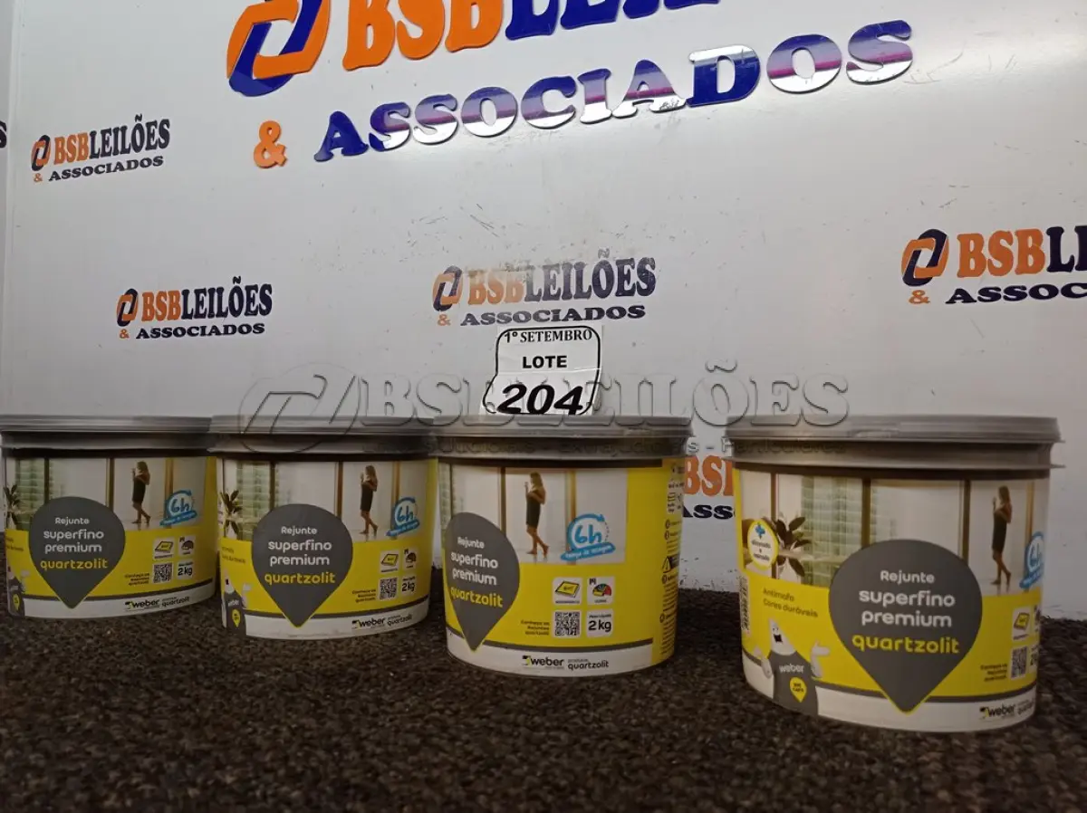 LOTE 204 - 04 BALDINHOS DE REJUNTE SUPERFINO PREMIUM QUARTZOLIT COM 2KG CADA. (NO ESTADO) ATENÇÃO! FAZER A VISITAÇÃO ANTES DE ARREMATAR, NÃO SABEMOS SE FUNCIONA. LEILÃO NÃO TEM GARANTIA E NEM DEVOLUÇÃO, SUJEITO A POSSÍVEIS AVARIAS VISÍVEIS/OCULTAS E/OU AUSÊNCIA DE COMPONENTES.