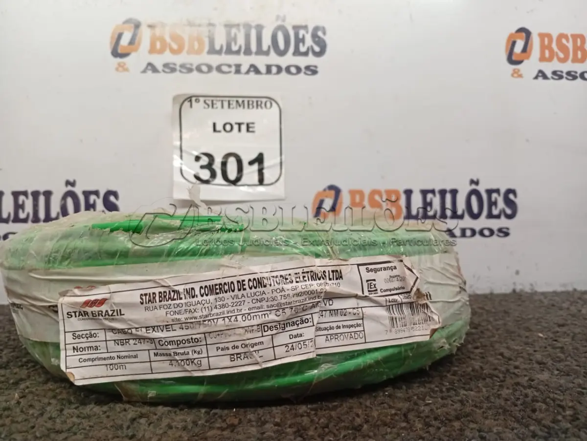 LOTE 301 - 01 ROLO DE CABO DE FIO FLEXÍVEL 1×4,00MM NA COR VERDE (NO ESTADO) ATENÇÃO! FAZER A VISITAÇÃO ANTES DE ARREMATAR, NÃO SABEMOS SE FUNCIONA. LEILÃO NÃO TEM GARANTIA E NEM DEVOLUÇÃO, SUJEITO A POSSÍVEIS AVARIAS VISÍVEIS/OCULTAS E/OU AUSÊNCIA DE COMPONENTES.