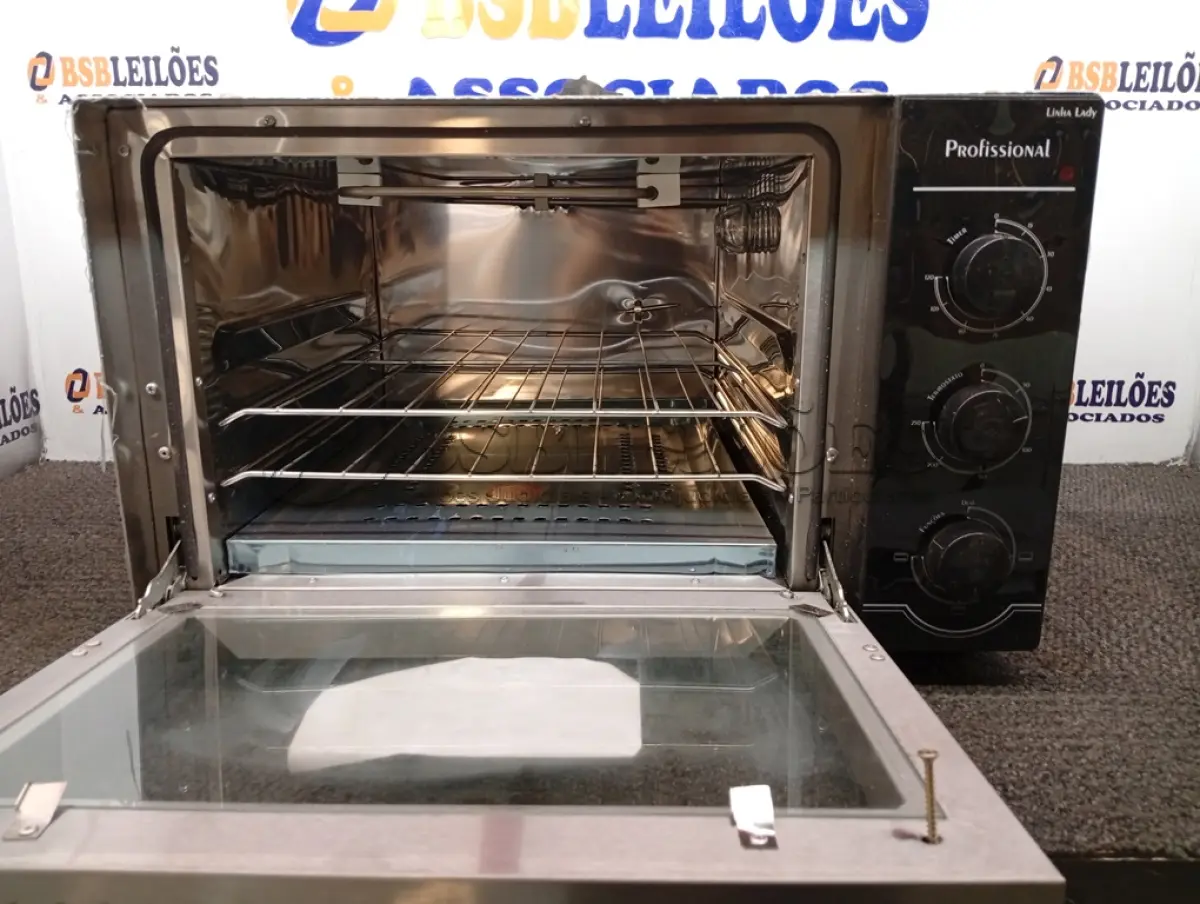 LOTE 124 - 01 - FORNO ELÉTRICO SAFANELLI 45 LITROS LADY COM MIGALHEIRO INOX FLP220 – 220 VOLTS (NO ESTADO, NÃO SABEMOS SE FUNCIONA. LEILÃO NÃO TEM GARANTIA E NEM DEVOLUÇÃO, SUJEITO A POSSÍVEIS AVARIAS VISÍVEIS/OCULTAS E/OU AUSÊNCIA DE COMPONENTES)