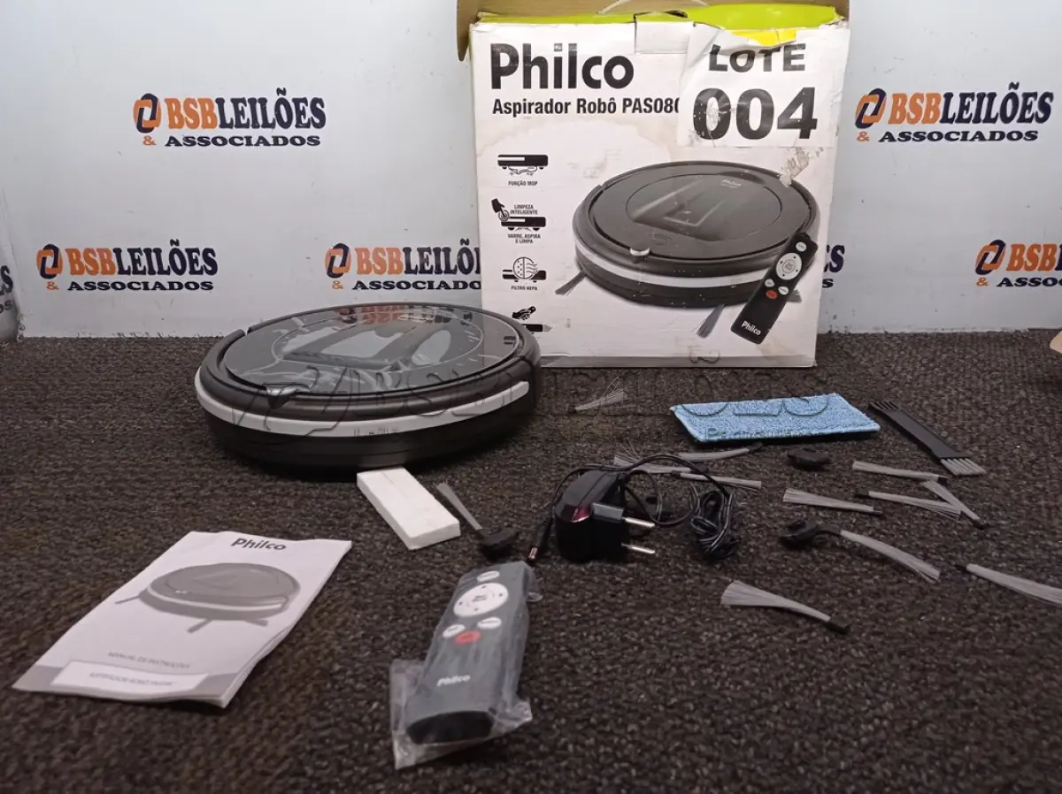 LOTE 004 - 01 - ASPIRADOR ROBÔ PHILCO PAS08C - BIVOLT (NO ESTADO, NÃO SABEMOS SE FUNCIONA. LEILÃO NÃO TEM GARANTIA E NEM DEVOLUÇÃO, SUJEITO A POSSÍVEIS AVARIAS VISÍVEIS/OCULTAS E/OU AUSÊNCIA DE COMPONENTES)
