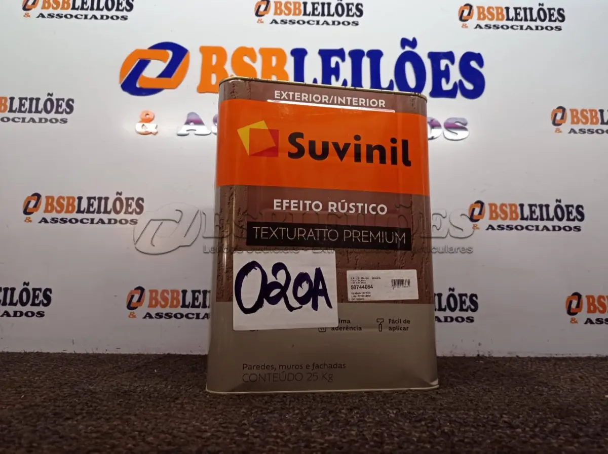 LOTE 020 - 01 LATA DE TINTA TEXTURATTO PREMIUM EFEITO RÚSTICO INTERIOR/EXTERIOR SUVINIL 25KG. (NO ESTADO) ATENÇÃO! FAZER A VISITAÇÃO ANTES DE ARREMATAR, NÃO SABEMOS SE FUNCIONA. LEILÃO NÃO TEM GARANTIA E NEM DEVOLUÇÃO, SUJEITO A POSSÍVEIS AVARIAS VISÍVEIS/OCULTAS E/OU AUSÊNCIA DE COMPONENTES.