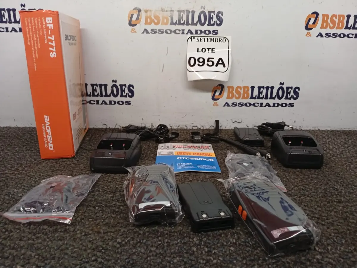 LOTE 095 - 02 RÁDIOS COMUNICADORES   BAOFENG MODELO BF-777S (NOVO) (NO ESTADO) ATENÇÃO! FAZER A VISITAÇÃO ANTES DE ARREMATAR, NÃO SABEMOS SE FUNCIONA. LEILÃO NÃO TEM GARANTIA E NEM DEVOLUÇÃO, SUJEITO A POSSÍVEIS AVARIAS VISÍVEIS/OCULTAS E/OU AUSÊNCIA DE COMPONENTES.