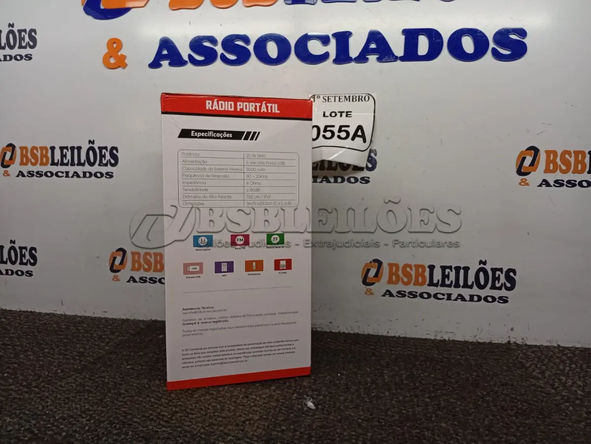 LOTE 055 - 01 RÁDIO PORTÁTIL COM BLUETOOTH MARCA GRASEP MODELO D-3207. (NOVO) (NO ESTADO) ATENÇÃO! FAZER A VISITAÇÃO ANTES DE ARREMATAR, NÃO SABEMOS SE FUNCIONA. LEILÃO NÃO TEM GARANTIA E NEM DEVOLUÇÃO, SUJEITO A POSSÍVEIS AVARIAS VISÍVEIS/OCULTAS E/OU AUSÊNCIA DE COMPONENTES.