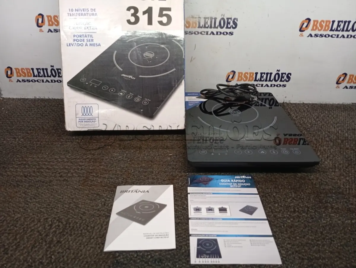 LOTE 315 - 01 - COOKTOP DE INDUÇÃO BCT01P BRITÂNIA 220VOLTS (NO ESTADO, NÃO SABEMOS SE FUNCIONA. LEILÃO NÃO TEM GARANTIA E NEM DEVOLUÇÃO, SUJEITO A POSSÍVEIS AVARIAS VISÍVEIS/OCULTAS E/OU AUSÊNCIA DE COMPONENTES)