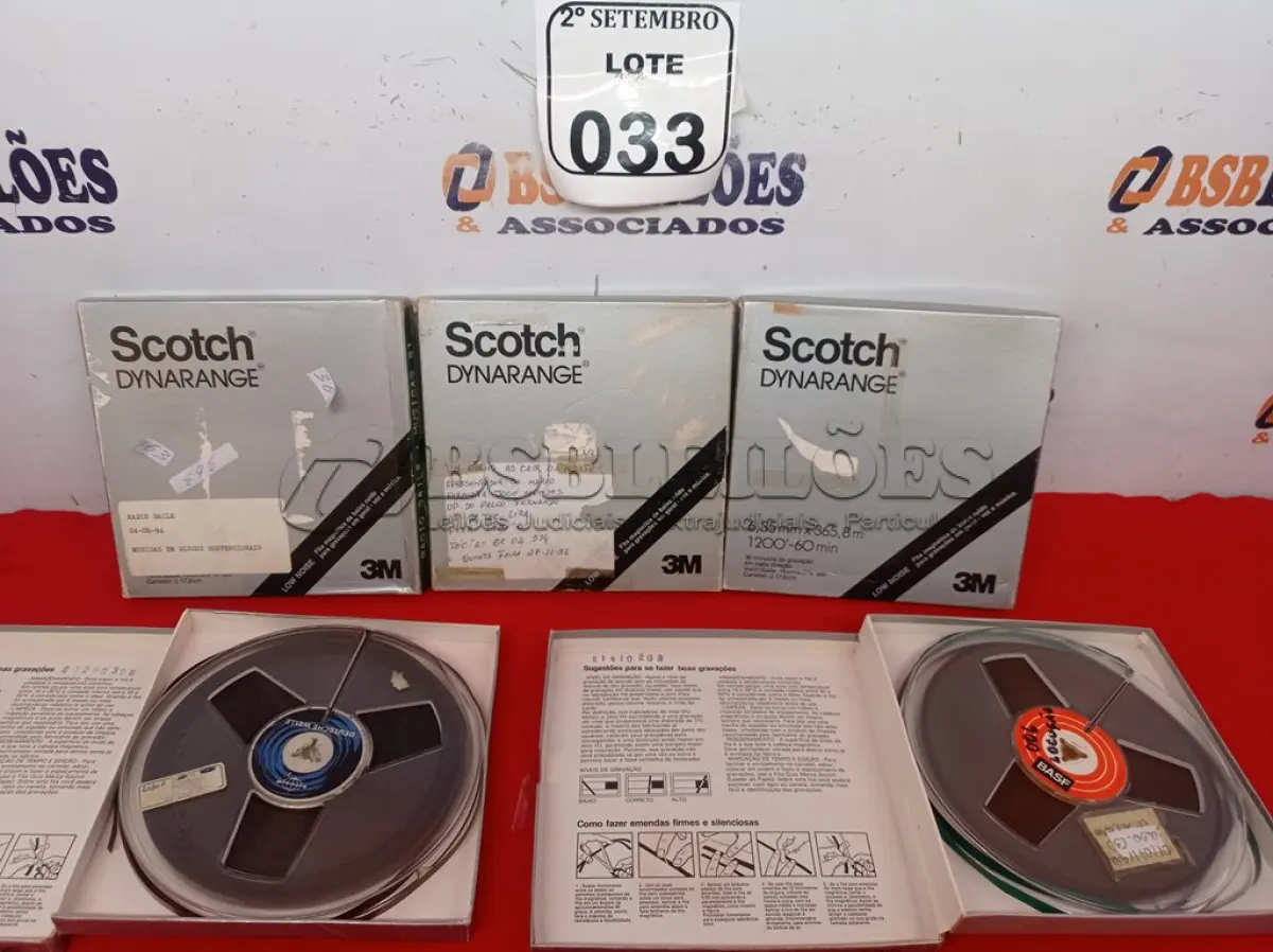 LOTE 033 - 05 FITAS PARA GRAVADOR DE ROLO. (NO ESTADO) ATENÇÃO! FAZER A VISITAÇÃO ANTES DE ARREMATAR, NÃO SABEMOS SE FUNCIONA. LEILÃO NÃO TEM GARANTIA E NEM DEVOLUÇÃO, SUJEITO A POSSÍVEIS AVARIAS VISÍVEIS/OCULTAS E/OU AUSÊNCIA DE COMPONENTES.