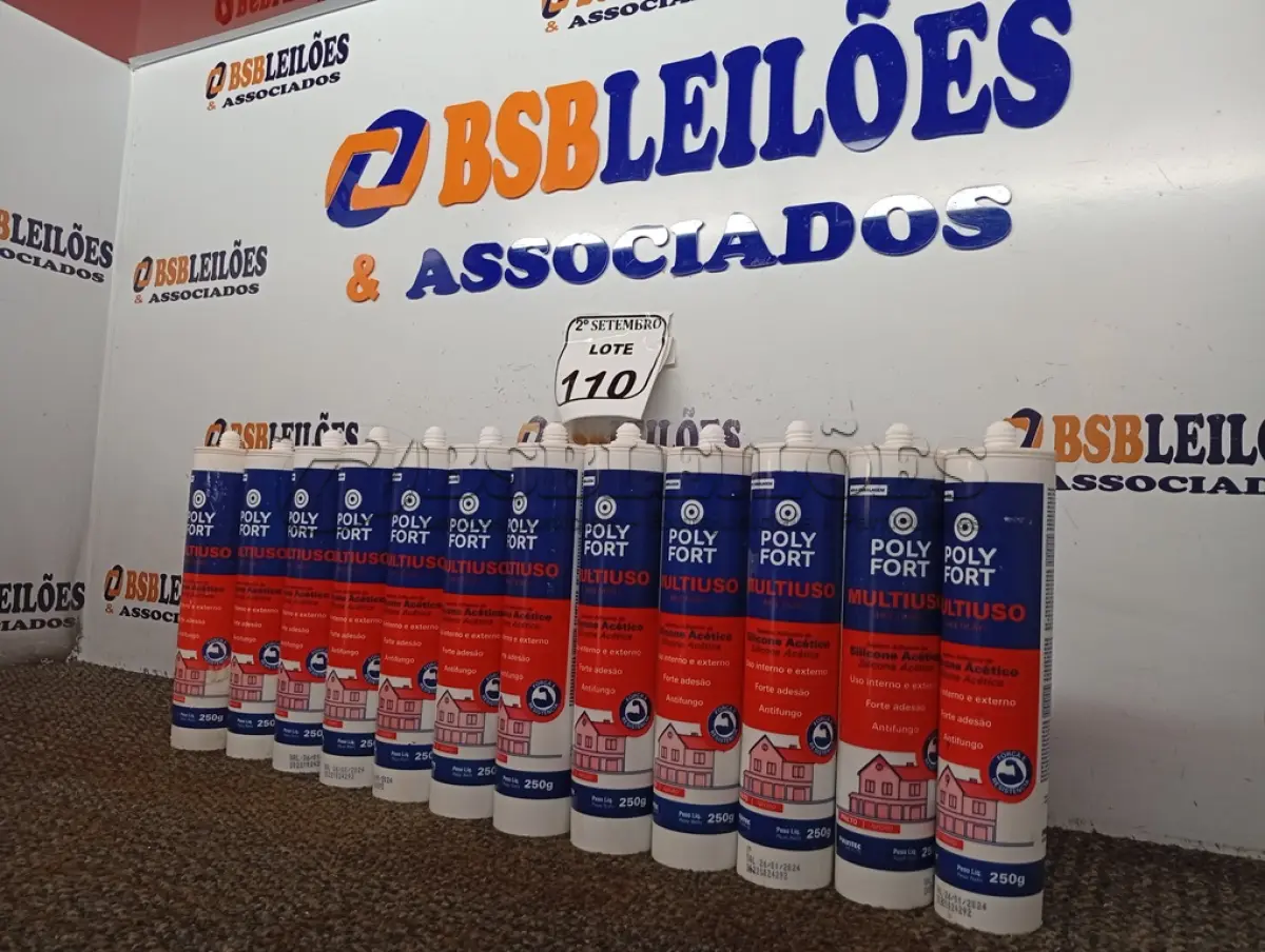 LOTE 110 - 12 CARTUCHOS DE SILICONE ACÉTICO MULTIUSO POLYFORT DE 250G CADA. (NO ESTADO) ATENÇÃO! FAZER A VISITAÇÃO ANTES DE ARREMATAR, NÃO SABEMOS SE FUNCIONA. LEILÃO NÃO TEM GARANTIA E NEM DEVOLUÇÃO, SUJEITO A POSSÍVEIS AVARIAS VISÍVEIS/OCULTAS E/OU AUSÊNCIA DE COMPONENTES.