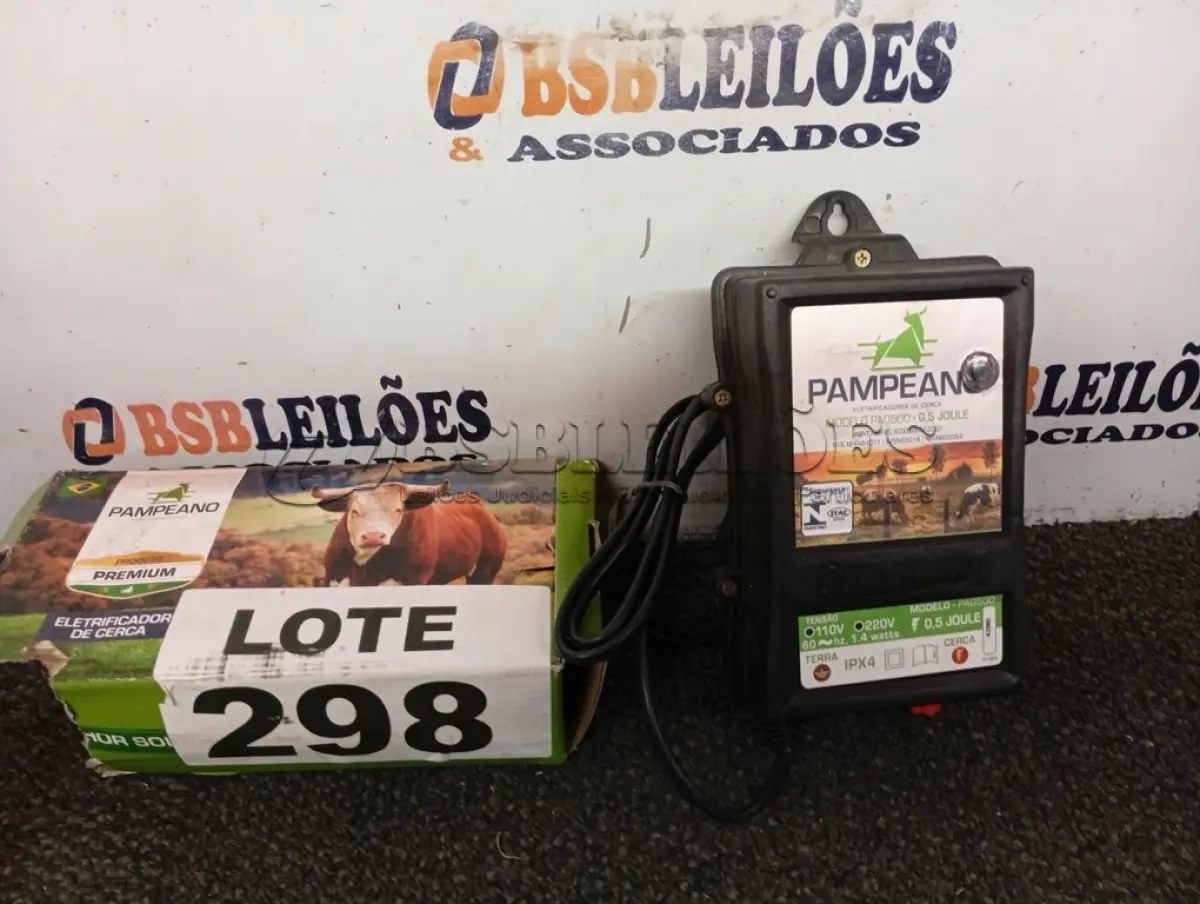 LOTE 298 - 01 - ELETRIFICADOR DE CERCA RURAL PA0500-3 (0.5J-110-220V) 60KM (NO ESTADO, NÃO SABEMOS SE FUNCIONA. LEILÃO NÃO TEM GARANTIA E NEM DEVOLUÇÃO, SUJEITO A POSSÍVEIS AVARIAS VISÍVEIS/OCULTAS E/OU AUSÊNCIA DE COMPONENTES)