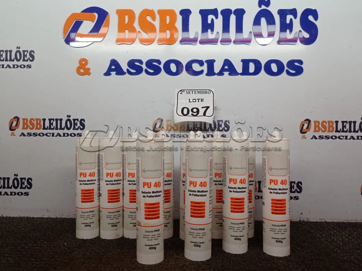 LOTE 097 - 12 SELANTES MULTIUSO DE POLIURETANO PU40 400G CADA. (NO ESTADO) ATENÇÃO! FAZER A VISITAÇÃO ANTES DE ARREMATAR, NÃO SABEMOS SE FUNCIONA. LEILÃO NÃO TEM GARANTIA E NEM DEVOLUÇÃO, SUJEITO A POSSÍVEIS AVARIAS VISÍVEIS/OCULTAS E/OU AUSÊNCIA DE COMPONENTES.