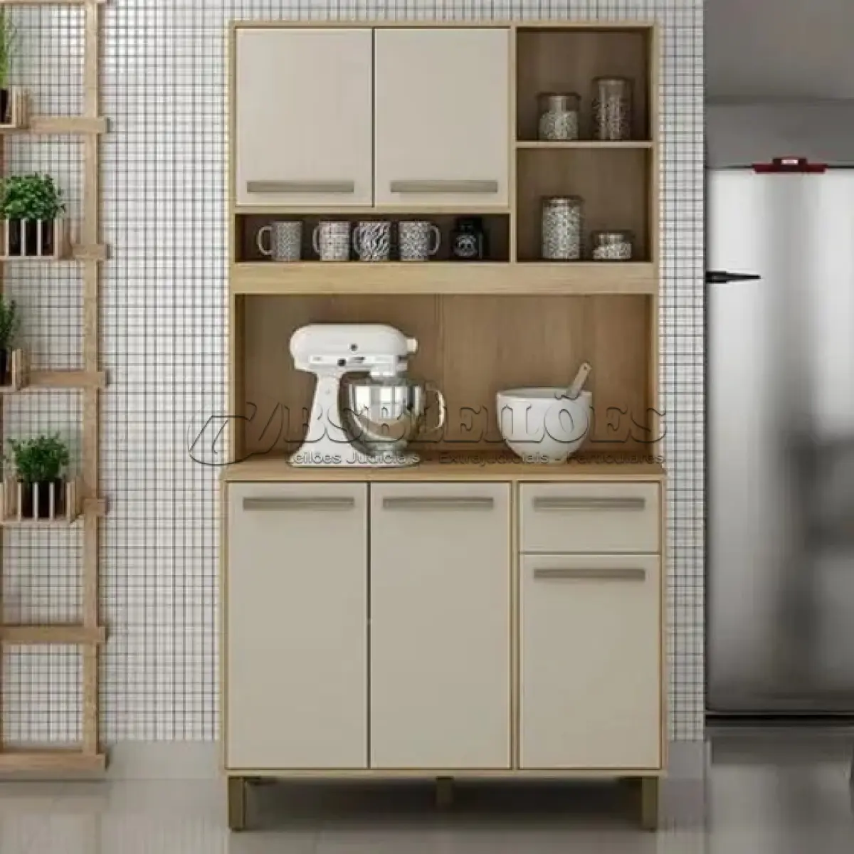 LOTE 026 - 01 – 01 ARMÁRIO DE COZINHA AMETISTA, 05 PORTAS E UMA GAVETA MARCA VALDEMÓVEIS COR CINAMONO-OFF WH. (NO ESTADO, NÃO SABEMOS SE FUNCIONA. LEILÃO NÃO TEM GARANTIA E NEM DEVOLUÇÃO, SUJEITO A POSSÍVEIS AVARIAS VISÍVEIS/OCULTAS E/OU