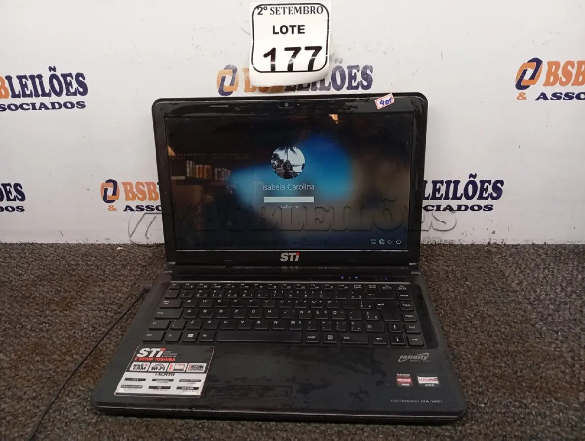 LOTE 177 - 01 NOTEBOOK STI DDR3 COM FONTE. (NO ESTADO) ATENÇÃO! FAZER A VISITAÇÃO ANTES DE ARREMATAR, NÃO SABEMOS SE FUNCIONA. LEILÃO NÃO TEM GARANTIA E NEM DEVOLUÇÃO, SUJEITO A POSSÍVEIS AVARIAS VISÍVEIS/OCULTAS E/OU AUSÊNCIA DE COMPONENTES.