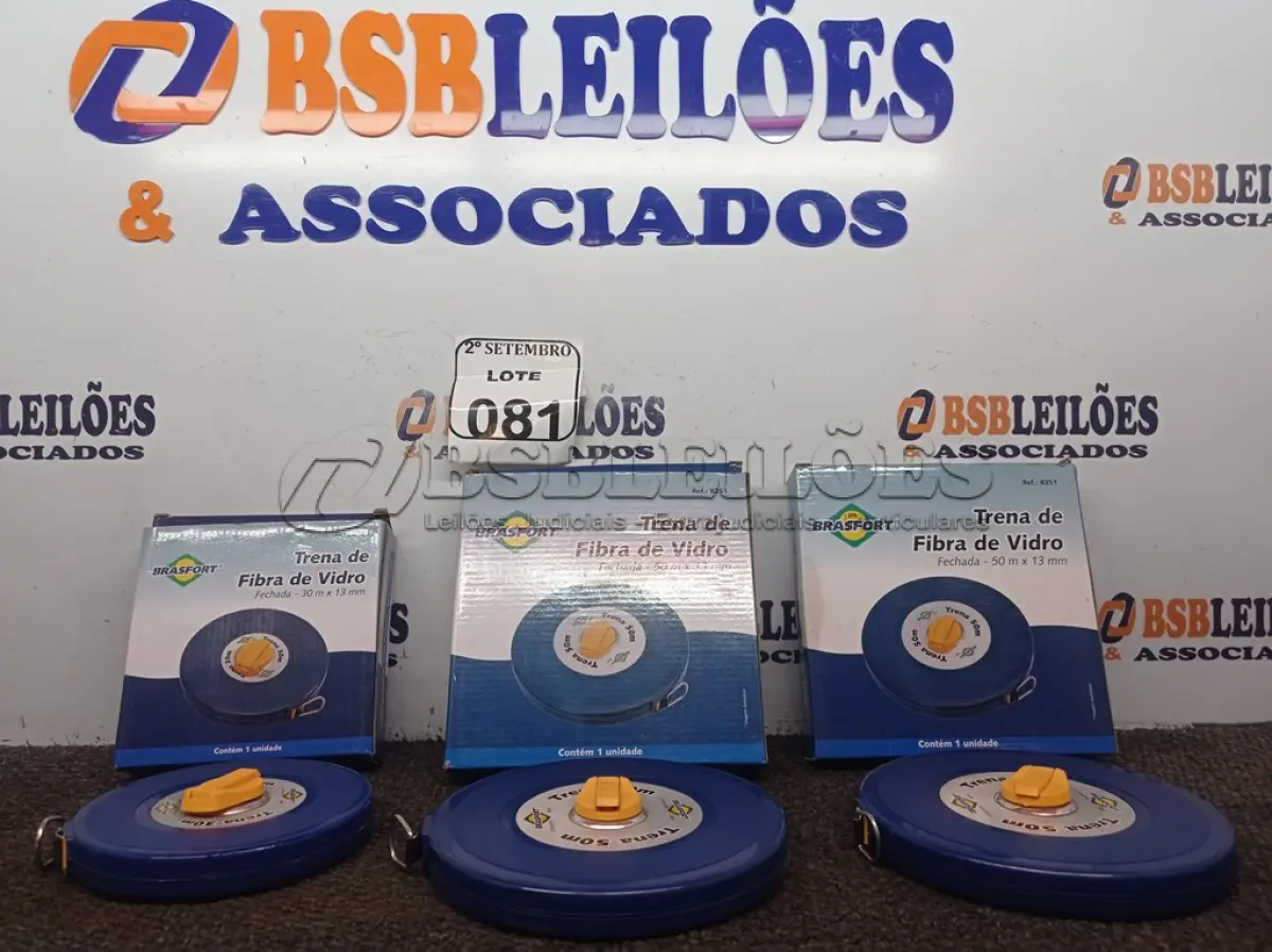 LOTE 081 - 02 TRENA FIBRA VIDRO 50M X 13MM (FECHADA) BRASFORT E 01 TRENA FIBRA VIDRO 30M X 13MM (FECHADA) BRASFORT (NO ESTADO) ATENÇÃO! FAZER A VISITAÇÃO ANTES DE ARREMATAR, NÃO SABEMOS SE FUNCIONA. LEILÃO NÃO TEM GARANTIA E NEM DEVOLUÇÃO, SUJEITO A POSSÍVEIS AVARIAS VISÍVEIS/OCULTAS E/OU AUSÊNCIA DE COMPONENTES.
