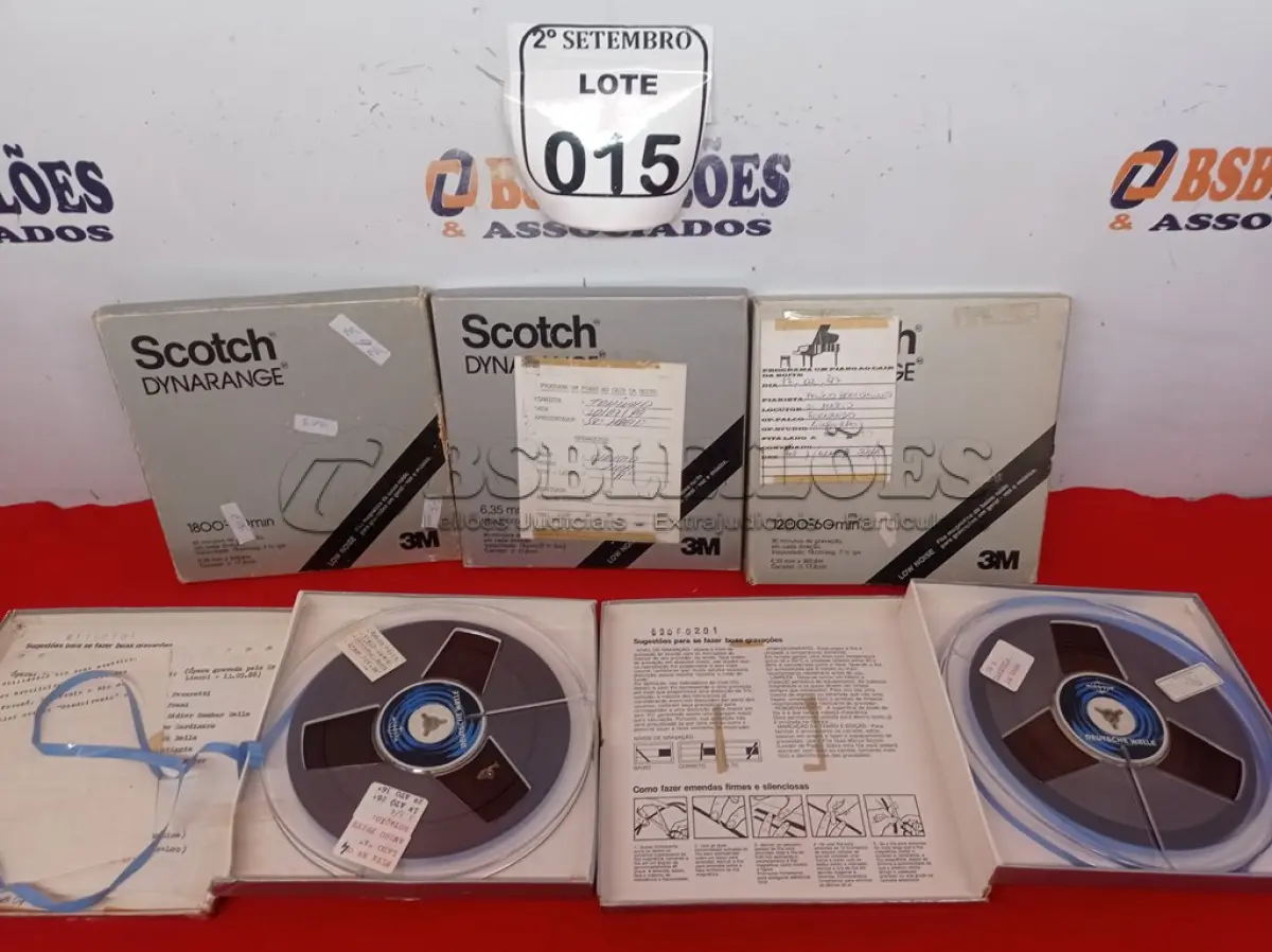 LOTE 015 - 05 FITAS PARA GRAVADOR DE ROLO. (NO ESTADO) ATENÇÃO! FAZER A VISITAÇÃO ANTES DE ARREMATAR, NÃO SABEMOS SE FUNCIONA. LEILÃO NÃO TEM GARANTIA E NEM DEVOLUÇÃO, SUJEITO A POSSÍVEIS AVARIAS VISÍVEIS/OCULTAS E/OU AUSÊNCIA DE COMPONENTES.