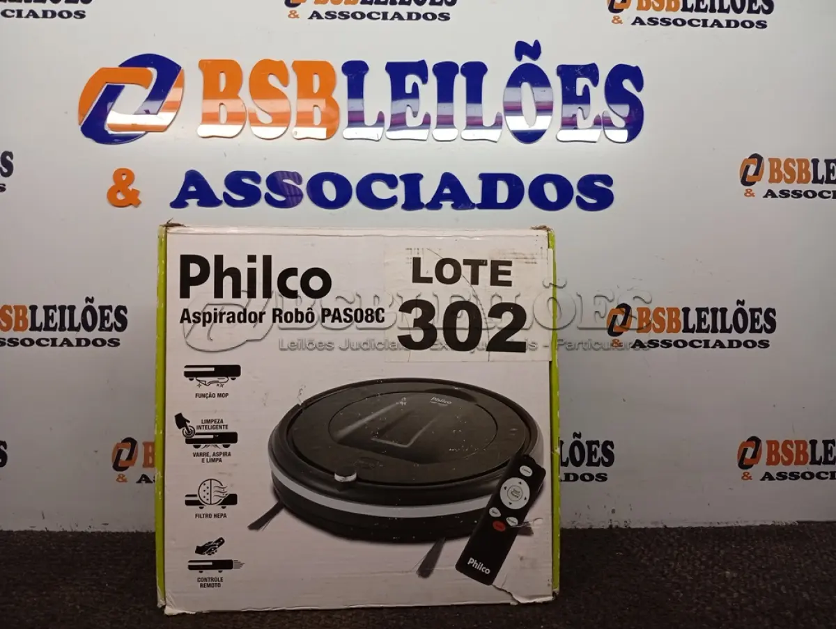 LOTE 302 - 01 - ASPIRADOR ROBÔ PHILCO PAS08C - BIVOLT (NO ESTADO, NÃO SABEMOS SE FUNCIONA. LEILÃO NÃO TEM GARANTIA E NEM DEVOLUÇÃO, SUJEITO A POSSÍVEIS AVARIAS VISÍVEIS/OCULTAS E/OU AUSÊNCIA DE COMPONENTES)