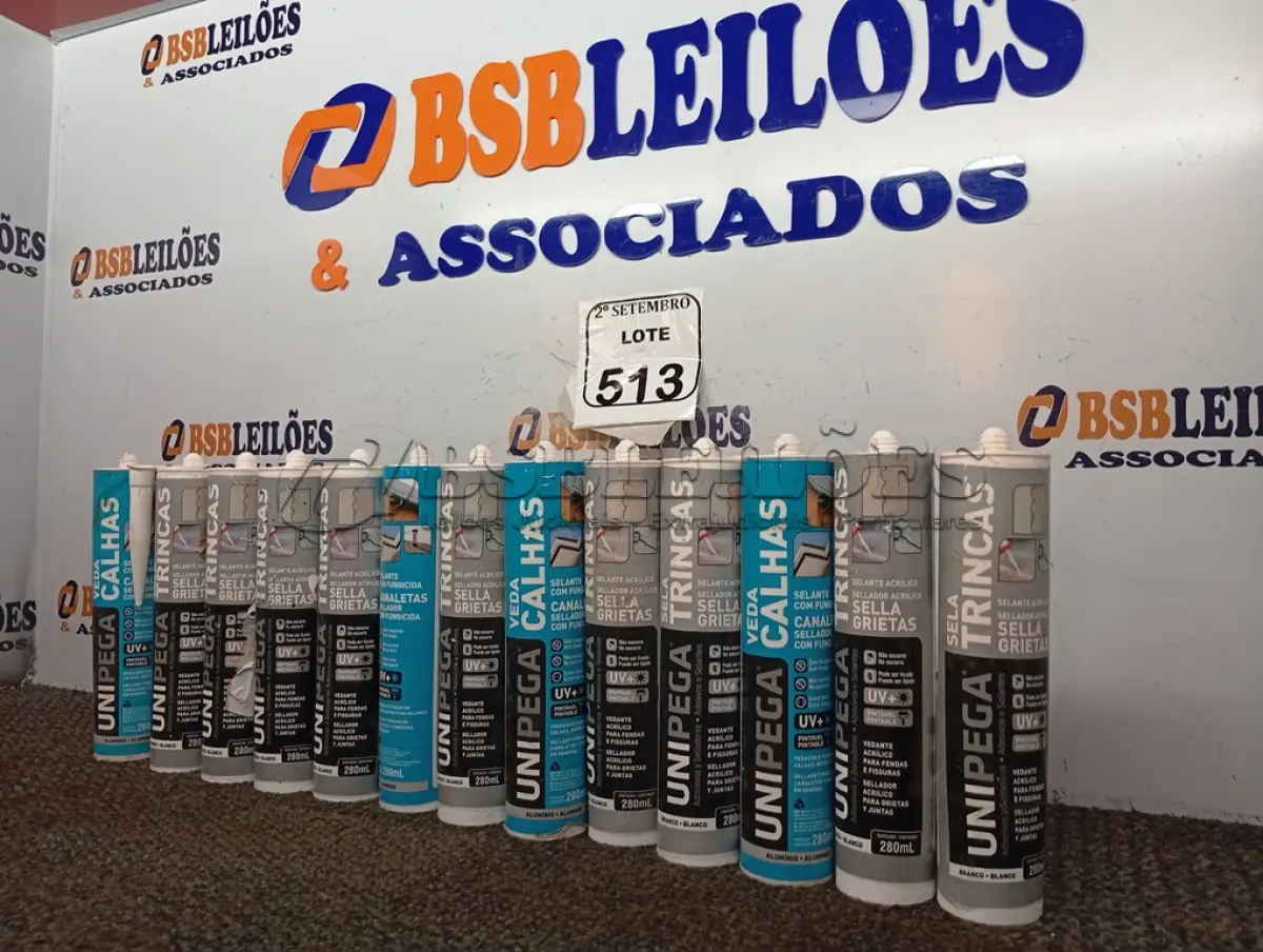 LOTE 513 - 12 SELANTES VEDA CALHAS 280ML CADA E 09 ADESIVOS E SELADORES MARCA UNIPEGA 280ML CADA (NO ESTADO) ATENÇÃO! FAZER A VISITAÇÃO ANTES DE ARREMATAR, NÃO SABEMOS SE FUNCIONA. LEILÃO NÃO TEM GARANTIA E NEM DEVOLUÇÃO, SUJEITO A POSSÍVEIS AVARIAS VISÍVEIS/OCULTAS E/OU AUSÊNCIA DE COMPONENTES.