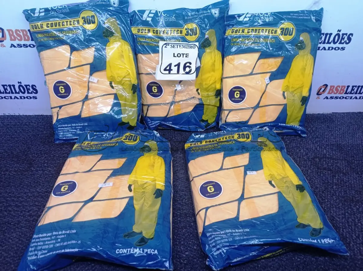 LOTE 416 - 05 MACACÕES MARCA VOLK DE PROTEÇÃO TAMANHO G COR AMARELO. (NO ESTADO) ATENÇÃO! FAZER A VISITAÇÃO ANTES DE ARREMATAR, NÃO SABEMOS SE FUNCIONA. LEILÃO NÃO TEM GARANTIA E NEM DEVOLUÇÃO, SUJEITO A POSSÍVEIS AVARIAS VISÍVEIS/OCULTAS E/OU AUSÊNCIA DE COMPONENTES.