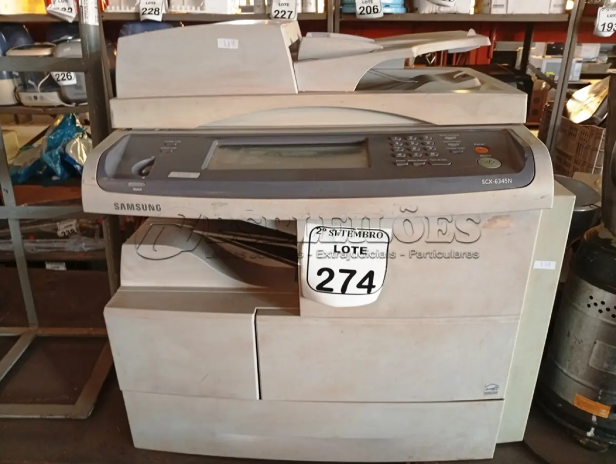 LOTE 274 - 01 IMPRESSORA MULTIFUNCIONAL SAMSUMG SCX6345N. (NO ESTADO) ATENÇÃO! FAZER A VISITAÇÃO ANTES DE ARREMATAR, NÃO SABEMOS SE FUNCIONA. LEILÃO NÃO TEM GARANTIA E NEM DEVOLUÇÃO, SUJEITO A POSSÍVEIS AVARIAS VISÍVEIS/OCULTAS E/OU AUSÊNCIA DE COMPONENTES.