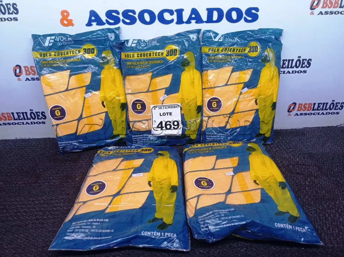 LOTE 469 - 05 MACACÕES MARCA VOLK DE PROTEÇÃO TAMANHO G COR AMARELO. (NO ESTADO) ATENÇÃO! FAZER A VISITAÇÃO ANTES DE ARREMATAR, NÃO SABEMOS SE FUNCIONA. LEILÃO NÃO TEM GARANTIA E NEM DEVOLUÇÃO, SUJEITO A POSSÍVEIS AVARIAS VISÍVEIS/OCULTAS E/OU AUSÊNCIA DE COMPONENTES.