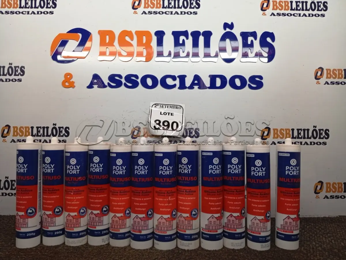 LOTE 390 - 12 CARTUCHOS DE SILICONE ACÉTICO MULTIUSO POLYFORT DE 250G CADA. (NO ESTADO) ATENÇÃO! FAZER A VISITAÇÃO ANTES DE ARREMATAR, NÃO SABEMOS SE FUNCIONA. LEILÃO NÃO TEM GARANTIA E NEM DEVOLUÇÃO, SUJEITO A POSSÍVEIS AVARIAS VISÍVEIS/OCULTAS E/OU AUSÊNCIA DE COMPONENTES.