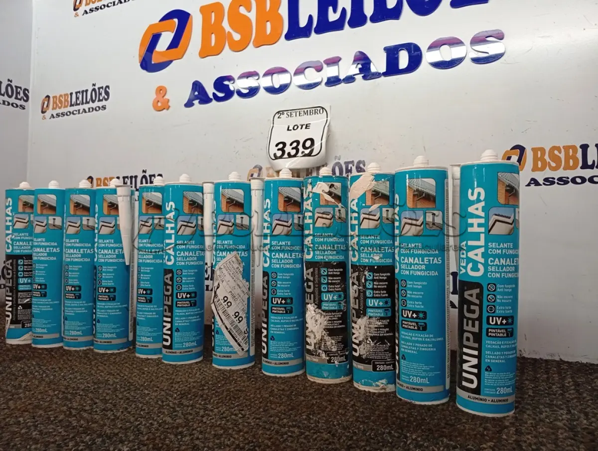 LOTE 339 - 12 SELANTES VEDA CALHAS 280ML CADA. (NO ESTADO) ATENÇÃO! FAZER A VISITAÇÃO ANTES DE ARREMATAR, NÃO SABEMOS SE FUNCIONA. LEILÃO NÃO TEM GARANTIA E NEM DEVOLUÇÃO, SUJEITO A POSSÍVEIS AVARIAS VISÍVEIS/OCULTAS E/OU AUSÊNCIA DE COMPONENTES.