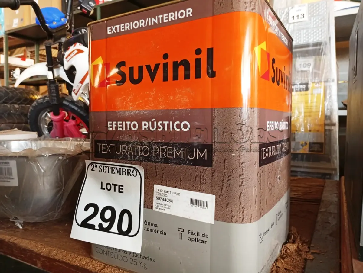 LOTE 290 - 01 LATA DE TINTA SUVINIL EFEITO RUSTICO TEXTURIZADO PRETO 25KG. (NO ESTADO) ATENÇÃO! FAZER A VISITAÇÃO ANTES DE ARREMATAR, NÃO SABEMOS SE FUNCIONA. LEILÃO NÃO TEM GARANTIA E NEM DEVOLUÇÃO, SUJEITO A POSSÍVEIS AVARIAS VISÍVEIS/OCULTAS E/OU AUSÊNCIA DE COMPONENTES.
