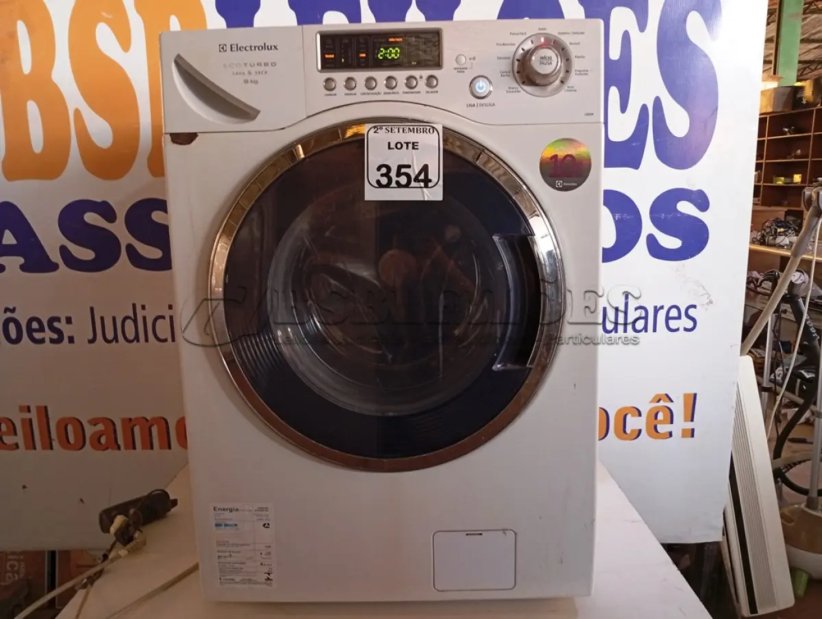 LOTE 354 - 01 LAVA E SECA MARCA ELECTROLUX 09KG. (NO ESTADO) ATENÇÃO! FAZER A VISITAÇÃO ANTES DE ARREMATAR, NÃO SABEMOS SE FUNCIONA. LEILÃO NÃO TEM GARANTIA E NEM DEVOLUÇÃO, SUJEITO A POSSÍVEIS AVARIAS VISÍVEIS/OCULTAS E/OU AUSÊNCIA DE COMPONENTES.