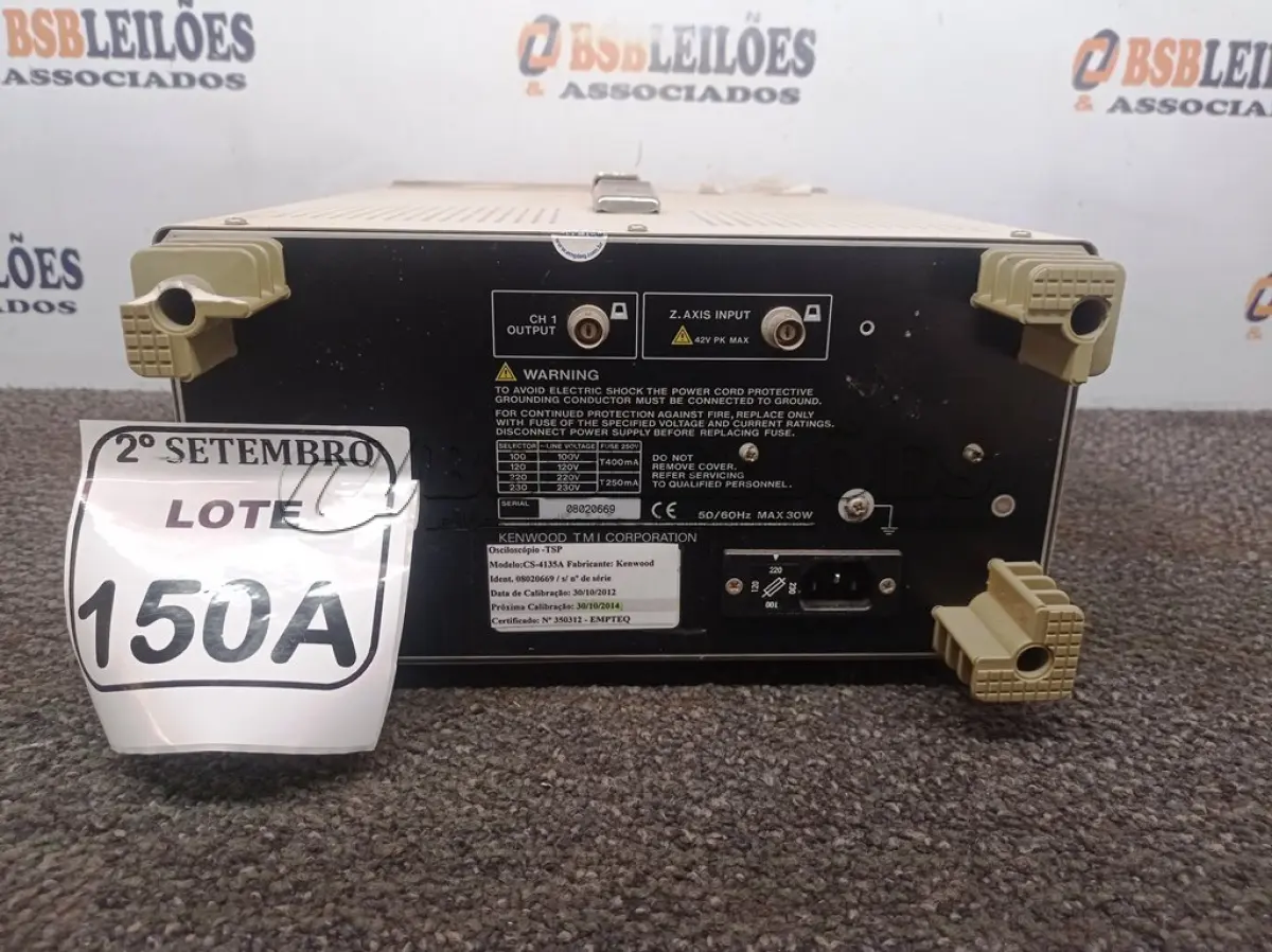 LOTE 150 - 01 OSCILOSCÓPIO KENWOOD MODELO CS-4135A. (NO ESTADO) ATENÇÃO! FAZER A VISITAÇÃO ANTES DE ARREMATAR, NÃO SABEMOS SE FUNCIONA. LEILÃO NÃO TEM GARANTIA E NEM DEVOLUÇÃO, SUJEITO A POSSÍVEIS AVARIAS VISÍVEIS/OCULTAS E/OU AUSÊNCIA DE COMPONENTES.