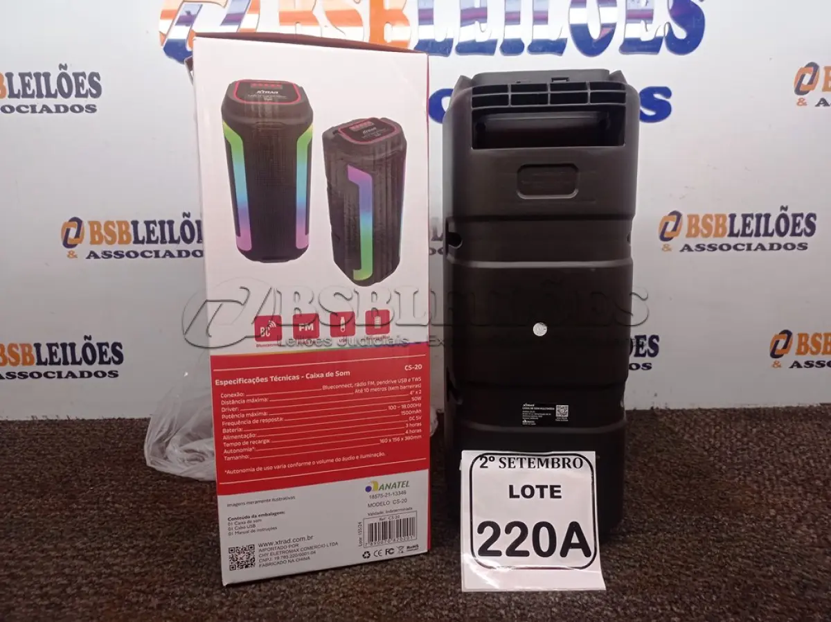 LOTE 220 - 01 CAIXA DE SOM MULTIMIDIA PORTÁTIL XTRAD MODELO CS-20(NOVO). (NO ESTADO) ATENÇÃO! FAZER A VISITAÇÃO ANTES DE ARREMATAR, NÃO SABEMOS SE FUNCIONA. LEILÃO NÃO TEM GARANTIA E NEM DEVOLUÇÃO, SUJEITO A POSSÍVEIS AVARIAS VISÍVEIS/OCULTAS E/OU AUSÊNCIA DE COMPONENTES.