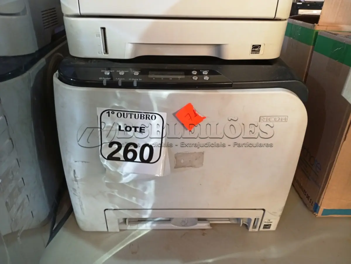 LOTE 260 - 02 IMPRESSORAS RICOH SENDO 01 MULTIFUNCIONAL. (NO ESTADO) ATENÇÃO! FAZER A VISITAÇÃO ANTES DE ARREMATAR, NÃO SABEMOS SE FUNCIONA. LEILÃO NÃO TEM GARANTIA E NEM DEVOLUÇÃO, SUJEITO A POSSÍVEIS AVARIAS VISÍVEIS/OCULTAS E/OU AUSÊNCIA DE COMPONENTES.