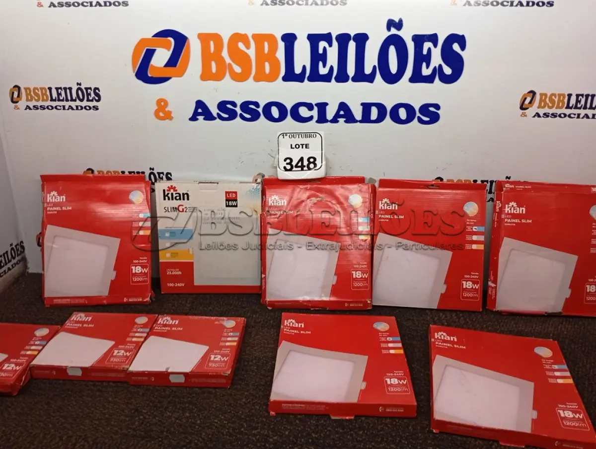 LOTE 348 - 10 LUMINÁRIAS DE LED PAINEL SLIM TAMANHOS DIVERSOS KIAN 18W 100-240V.  (NO ESTADO) ATENÇÃO! FAZER A VISITAÇÃO ANTES DE ARREMATAR, NÃO SABEMOS SE FUNCIONA. LEILÃO NÃO TEM GARANTIA E NEM DEVOLUÇÃO, SUJEITO A POSSÍVEIS AVARIAS VISÍVEIS/OCULTAS E/OU AUSÊNCIA DE COMPONENTES.