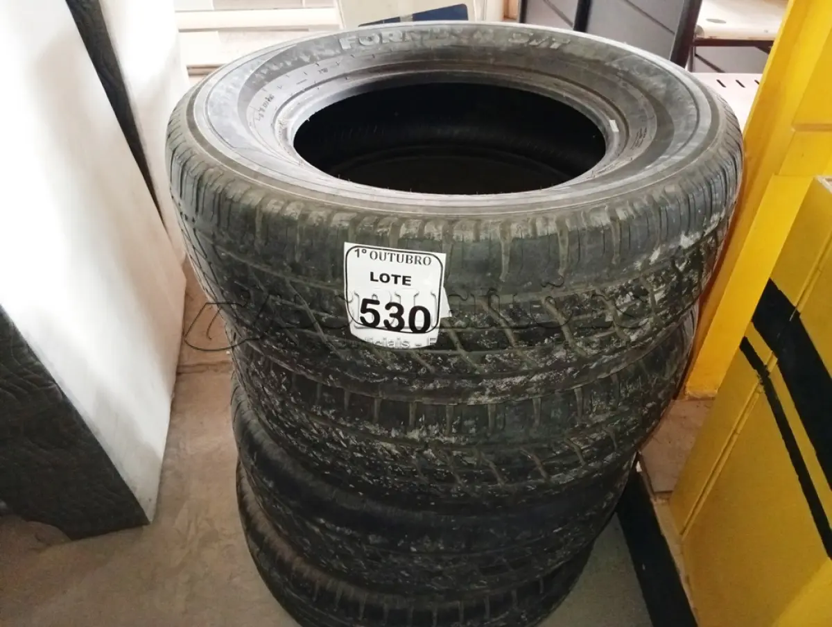LOTE 530 - 04 PNEUS ARO 17. (NO ESTADO) ATENÇÃO! FAZER A VISITAÇÃO ANTES DE ARREMATAR, NÃO SABEMOS SE FUNCIONA. LEILÃO NÃO TEM GARANTIA E NEM DEVOLUÇÃO, SUJEITO A POSSÍVEIS AVARIAS VISÍVEIS/OCULTAS E/OU AUSÊNCIA DE COMPONENTES.