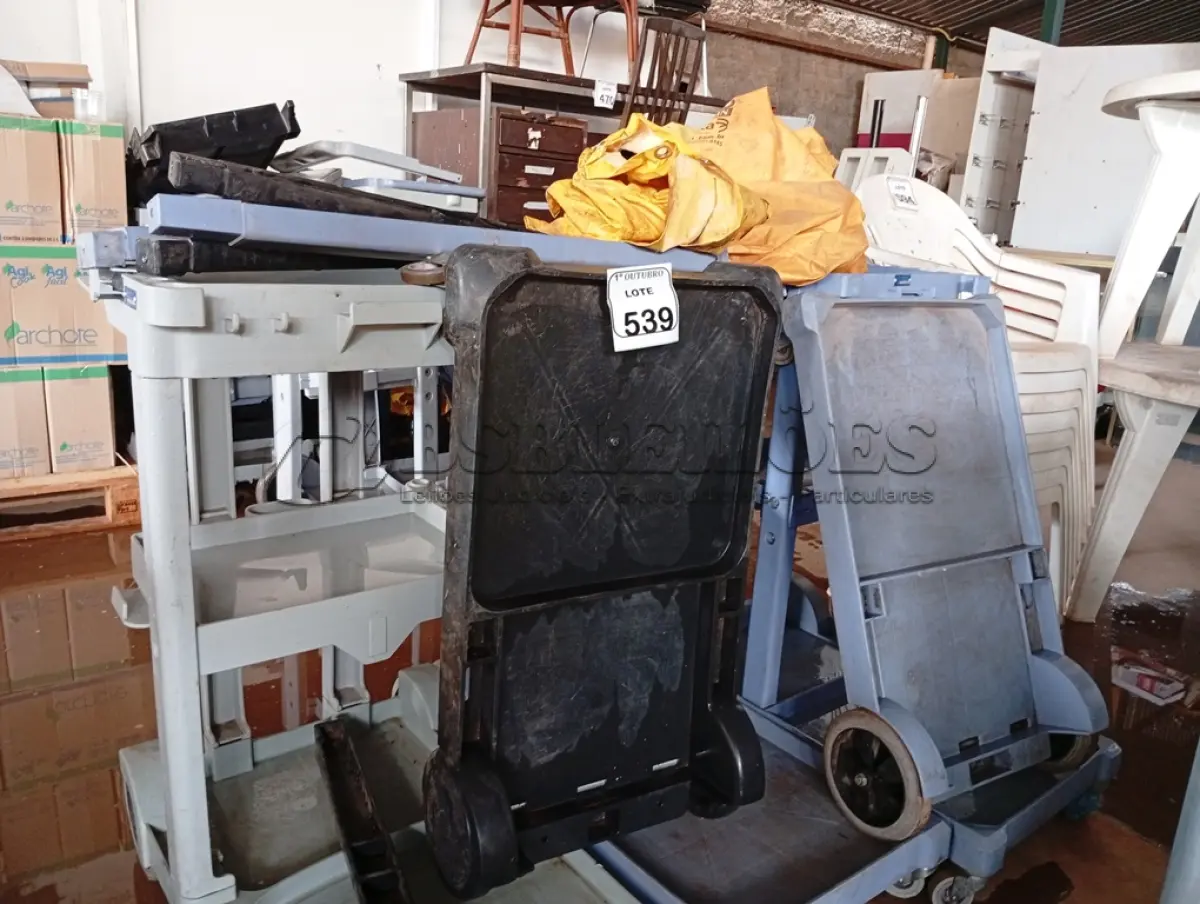LOTE 539 - 03 CARRINHOS P/ LIMPEZA INCOMPLETOS. (NO ESTADO) ATENÇÃO! FAZER A VISITAÇÃO ANTES DE ARREMATAR, NÃO SABEMOS SE FUNCIONA. LEILÃO NÃO TEM GARANTIA E NEM DEVOLUÇÃO, SUJEITO A POSSÍVEIS AVARIAS VISÍVEIS/OCULTAS E/OU AUSÊNCIA DE COMPONENTES.
