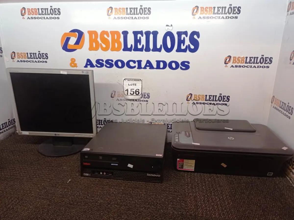 LOTE 156 - 01 CPU LENOVO, 01 MONITOR LG E IMPRESSORA HP. (NO ESTADO) ATENÇÃO! FAZER A VISITAÇÃO ANTES DE ARREMATAR, NÃO SABEMOS SE FUNCIONA. LEILÃO NÃO TEM GARANTIA E NEM DEVOLUÇÃO, SUJEITO A POSSÍVEIS AVARIAS VISÍVEIS/OCULTAS E/OU AUSÊNCIA DE COMPONENTES.