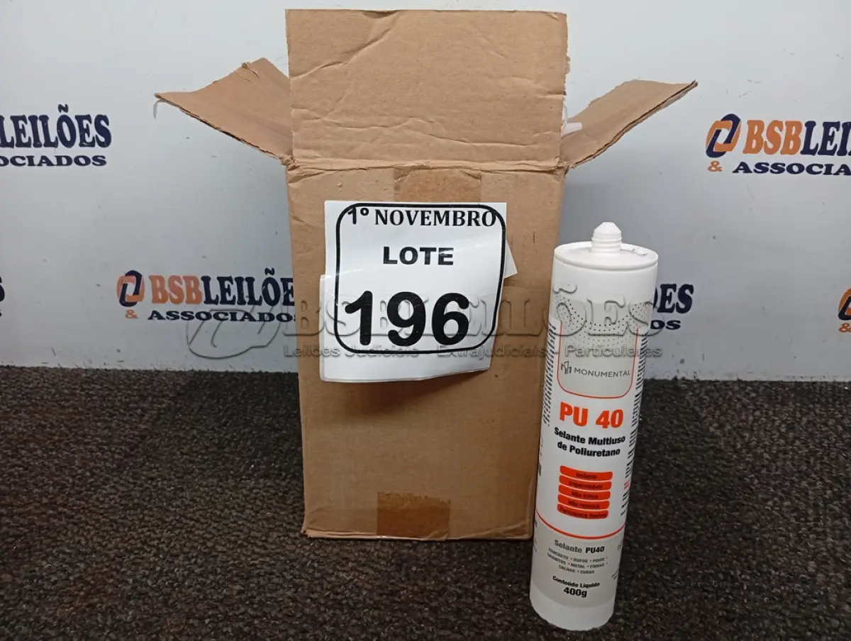 LOTE 196 - 12 SELANTES PU-40 MULTIUSO DE POLIURETANO. (NO ESTADO) ATENÇÃO! FAZER A VISITAÇÃO ANTES DE ARREMATAR, NÃO SABEMOS SE FUNCIONA. LEILÃO NÃO TEM GARANTIA E NEM DEVOLUÇÃO, SUJEITO A POSSÍVEIS AVARIAS VISÍVEIS/OCULTAS E/OU AUSÊNCIA DE COMPONENTES.