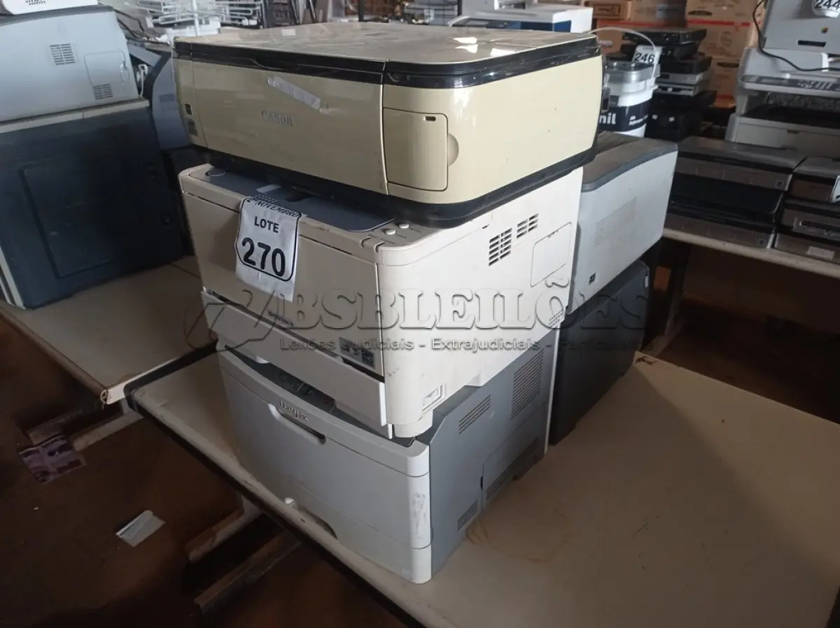 LOTE 270 - 05 IMPRESSORAS MARCAS E MODELOS DIVERSOS. (NO ESTADO) ATENÇÃO! FAZER A VISITAÇÃO ANTES DE ARREMATAR, NÃO SABEMOS SE FUNCIONA. LEILÃO NÃO TEM GARANTIA E NEM DEVOLUÇÃO, SUJEITO A POSSÍVEIS AVARIAS VISÍVEIS/OCULTAS E/OU AUSÊNCIA DE COMPONENTES.