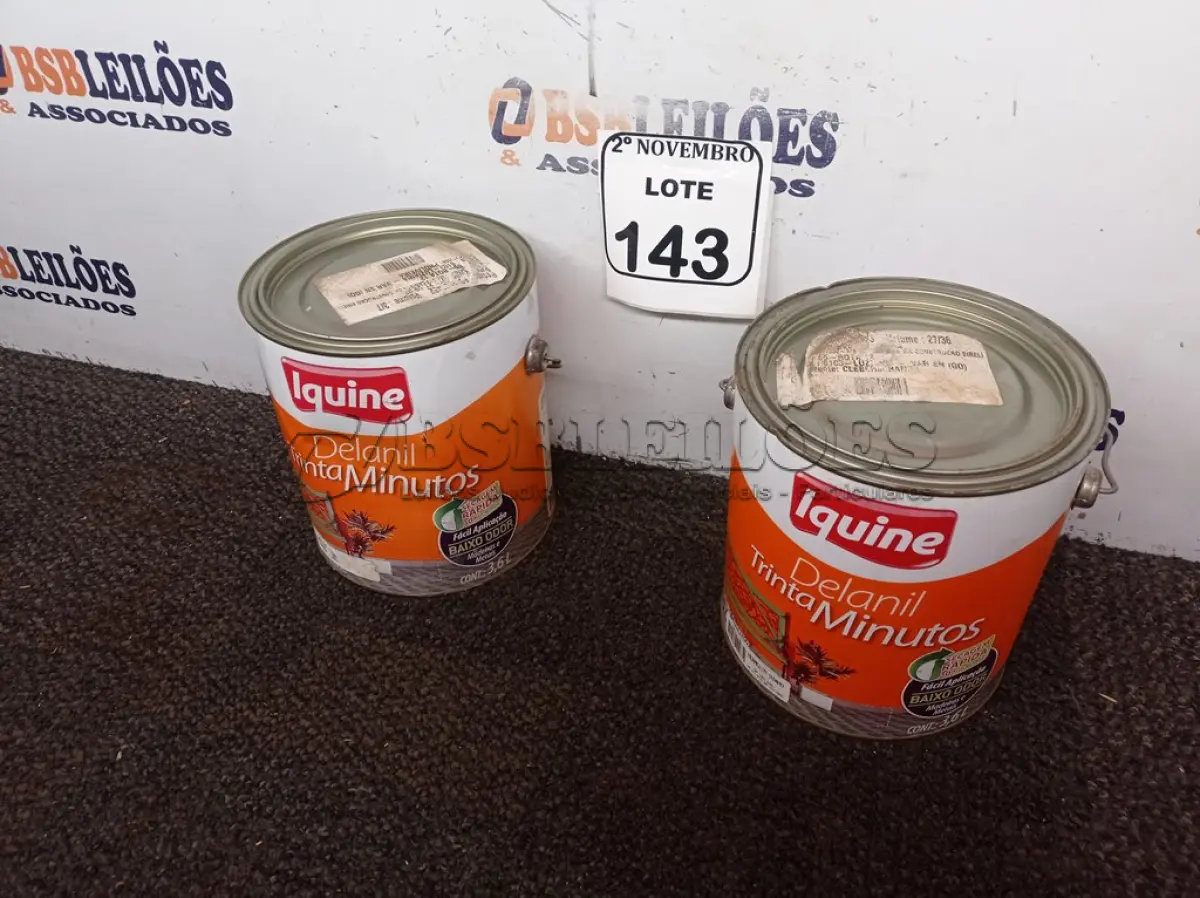 LOTE 143 - 02 LATAS DE ESMALTE SINTÉTICO COM 3,6L CADA MARCA IQUINE COR VERMELHO VINHO(NOVO). (NO ESTADO) ATENÇÃO! FAZER A VISITAÇÃO ANTES DE ARREMATAR, NÃO SABEMOS SE FUNCIONA. LEILÃO NÃO TEM GARANTIA E NEM DEVOLUÇÃO, SUJEITO A POSSÍVEIS AVARIAS VISÍVEIS/OCULTAS E/OU AUSÊNCIA DE COMPONENTES.