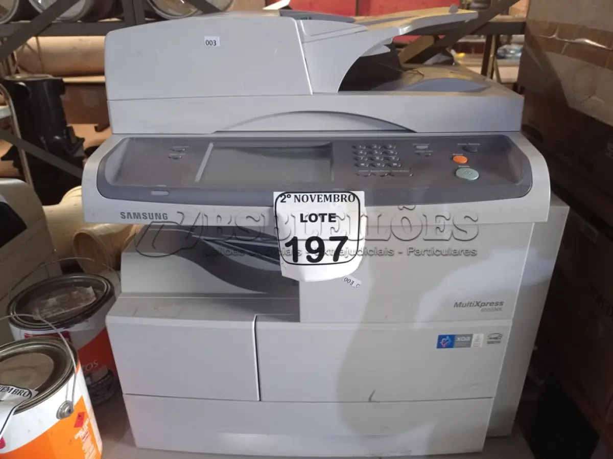 LOTE 197 - 01 IMPRESSORA MULTIFUNCIONAL MARCA SAMSUNG MODELO 6555NX. (NO ESTADO) ATENÇÃO! FAZER A VISITAÇÃO ANTES DE ARREMATAR, NÃO SABEMOS SE FUNCIONA. LEILÃO NÃO TEM GARANTIA E NEM DEVOLUÇÃO, SUJEITO A POSSÍVEIS AVARIAS VISÍVEIS/OCULTAS E/OU AUSÊNCIA DE COMPONENTES.