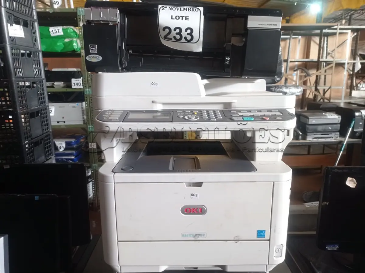 LOTE 233 - 04 IMPRESSORAS MARCAS E MODELOS DIVERSOS SENDO UMA MULTIFUNCIONAL MARCA OKI.  (NO ESTADO) ATENÇÃO! FAZER A VISITAÇÃO ANTES DE ARREMATAR, NÃO SABEMOS SE FUNCIONA. LEILÃO NÃO TEM GARANTIA E NEM DEVOLUÇÃO, SUJEITO A POSSÍVEIS AVARIAS VISÍVEIS/OCULTAS E/OU AUSÊNCIA DE COMPONENTES.