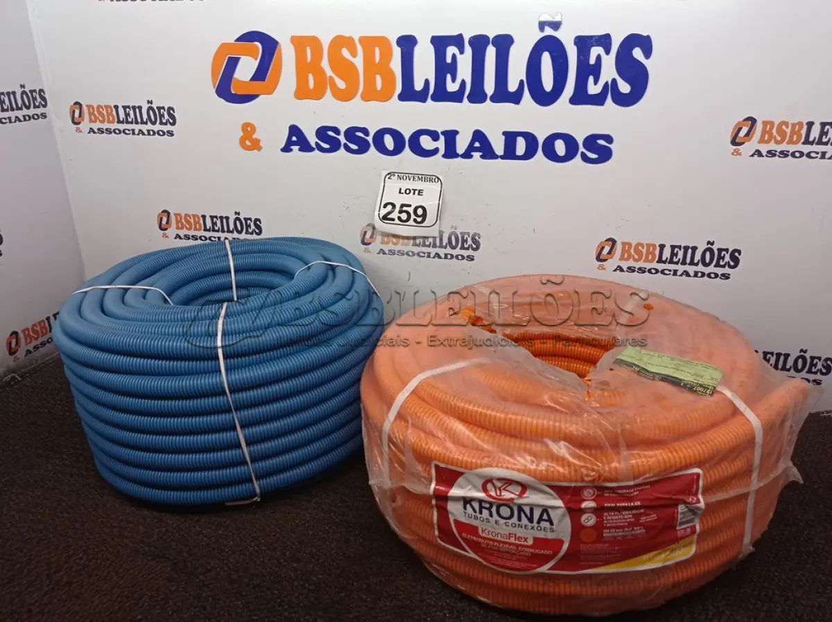 LOTE 259 - 02 ROLOS ELETRODUTOS CORRUGADOS(NOVO). (NO ESTADO) ATENÇÃO! FAZER A VISITAÇÃO ANTES DE ARREMATAR, NÃO SABEMOS SE FUNCIONA. LEILÃO NÃO TEM GARANTIA E NEM DEVOLUÇÃO, SUJEITO A POSSÍVEIS AVARIAS VISÍVEIS/OCULTAS E/OU AUSÊNCIA DE COMPONENTES.