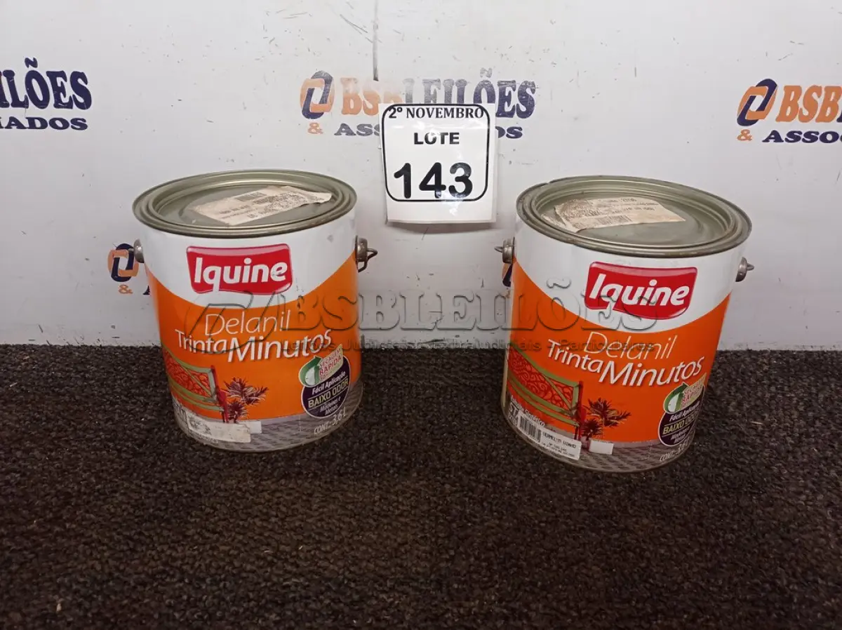 LOTE 143 - 02 LATAS DE ESMALTE SINTÉTICO COM 3,6L CADA MARCA IQUINE COR VERMELHO VINHO(NOVO). (NO ESTADO) ATENÇÃO! FAZER A VISITAÇÃO ANTES DE ARREMATAR, NÃO SABEMOS SE FUNCIONA. LEILÃO NÃO TEM GARANTIA E NEM DEVOLUÇÃO, SUJEITO A POSSÍVEIS AVARIAS VISÍVEIS/OCULTAS E/OU AUSÊNCIA DE COMPONENTES.